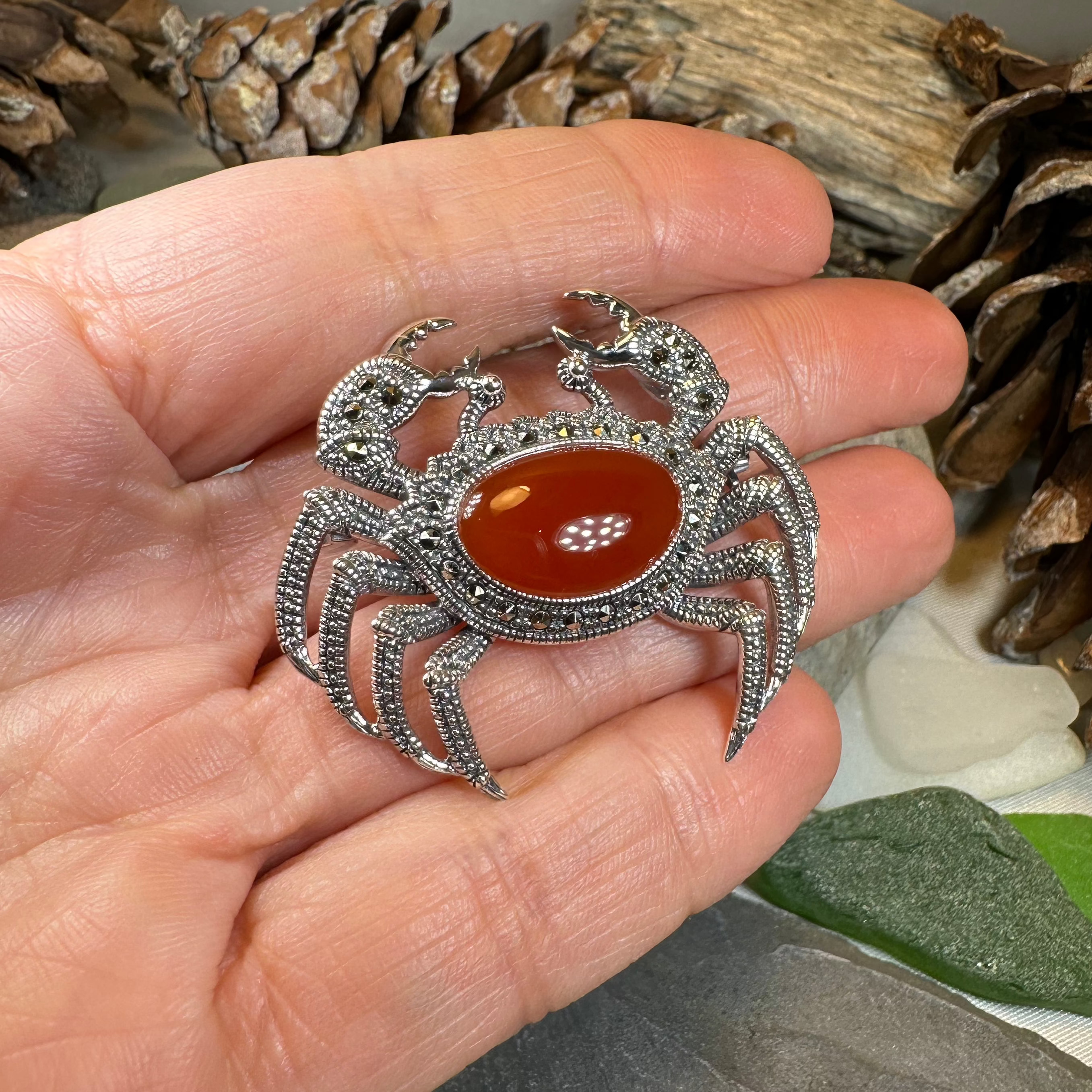 Carnelian Crab Brooch