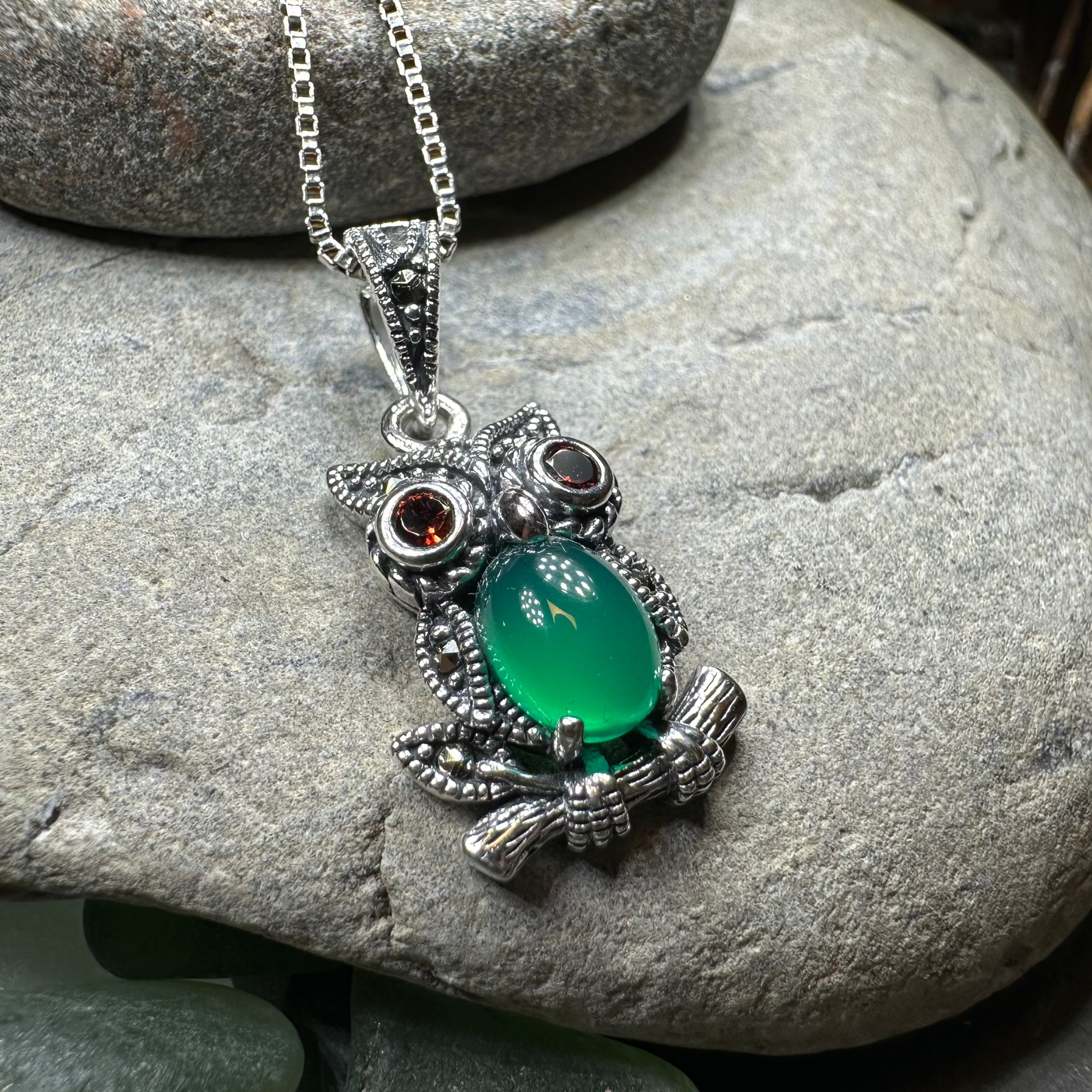 Emerald Aura Owl Necklace