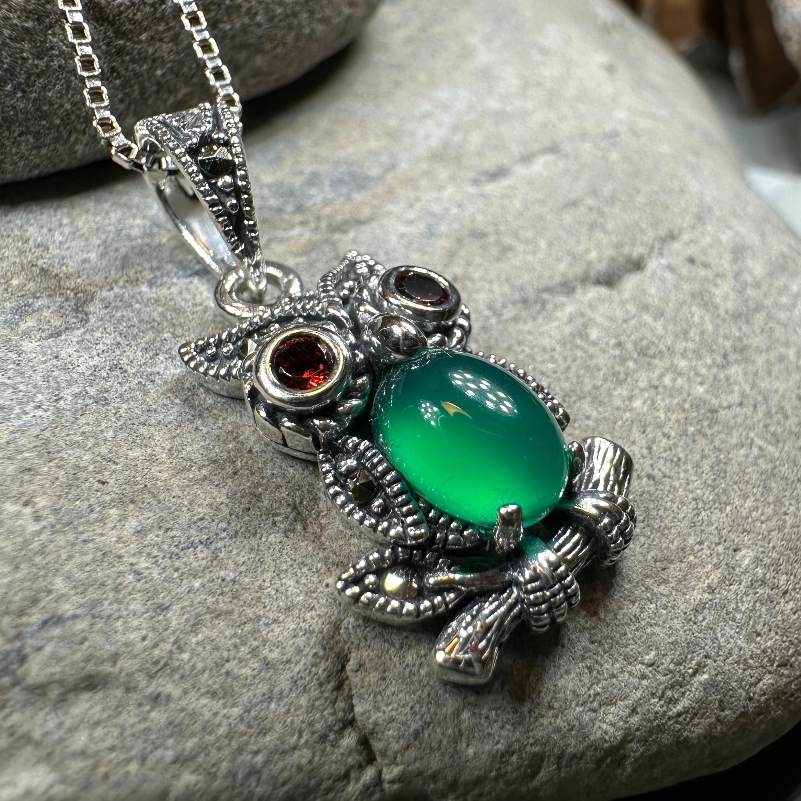 Emerald Aura Owl Necklace