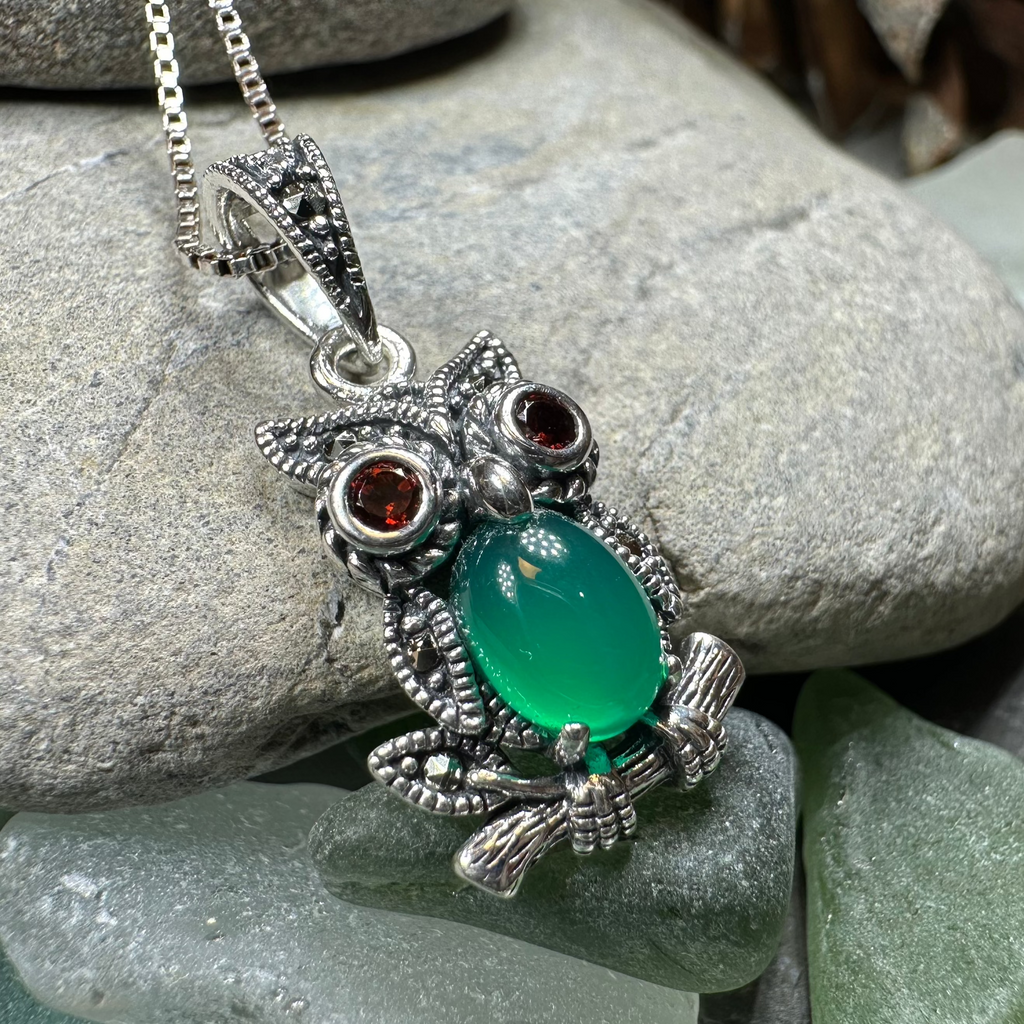 Emerald Aura Owl Necklace