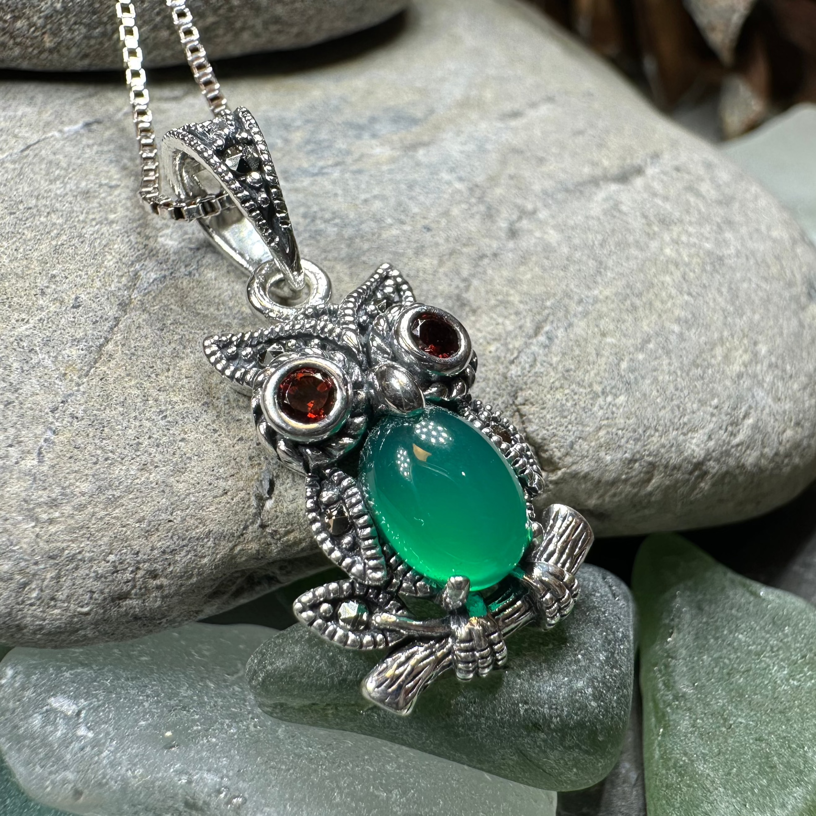 Emerald Aura Owl Necklace
