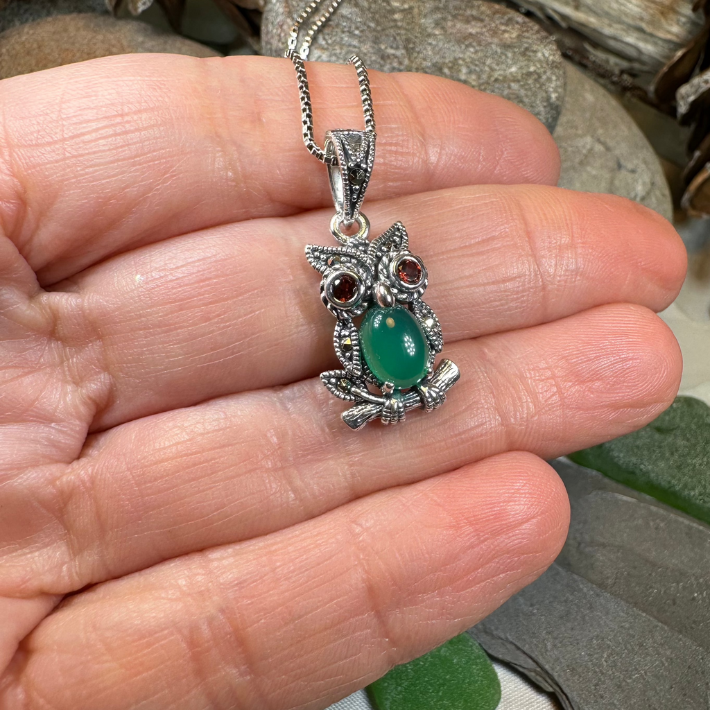 Emerald Aura Owl Necklace