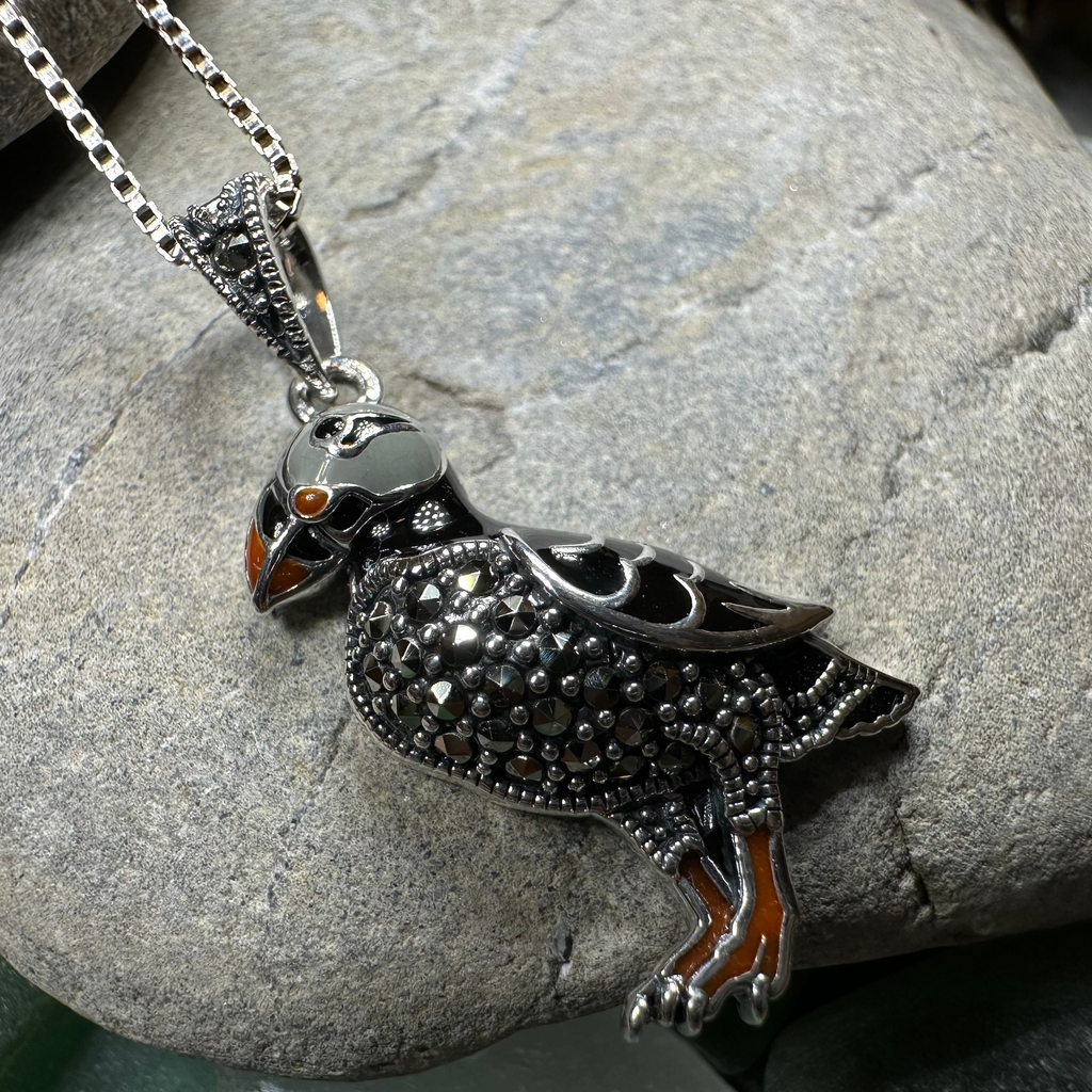 Coastal Puffin Marcasite Necklace