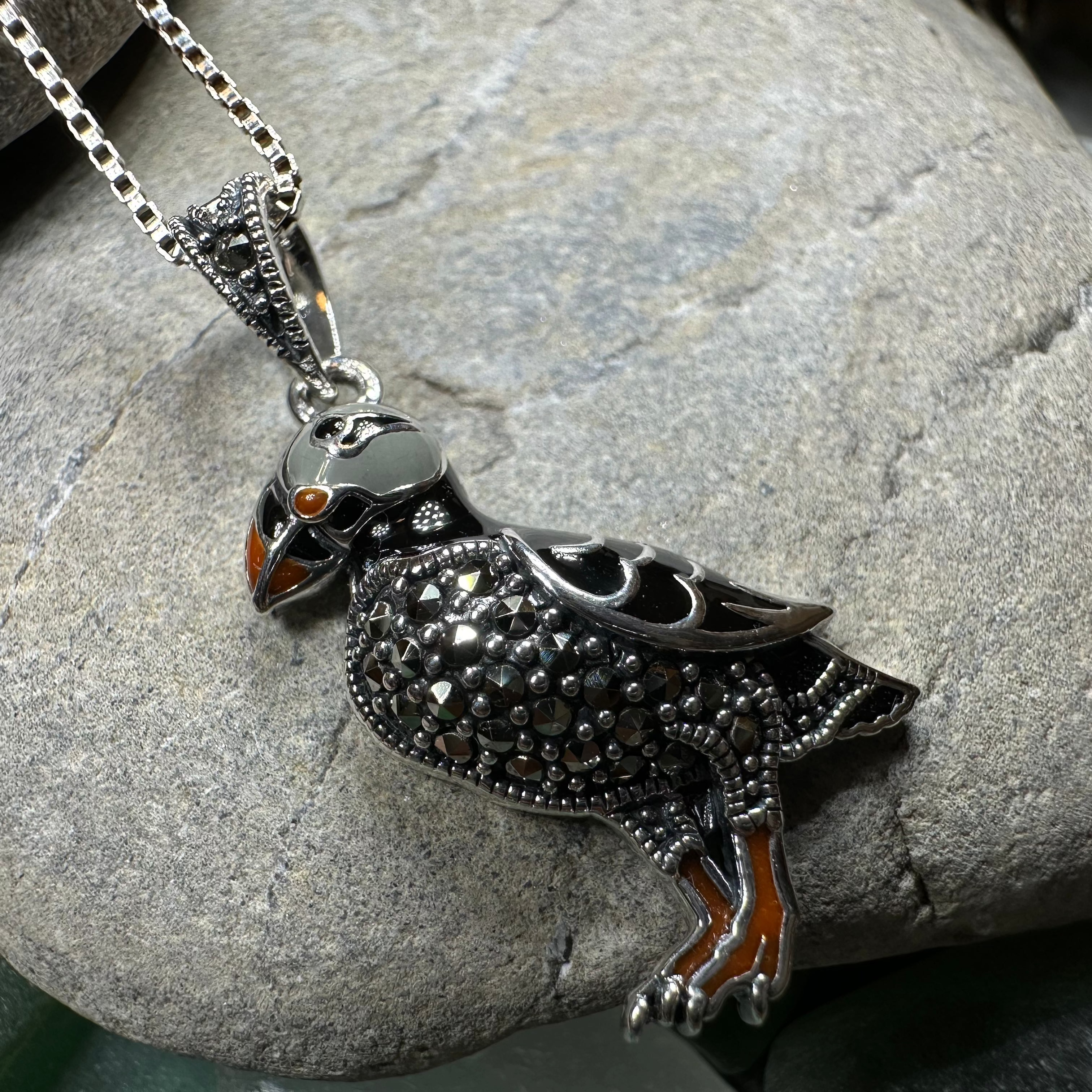 Coastal Puffin Marcasite Necklace