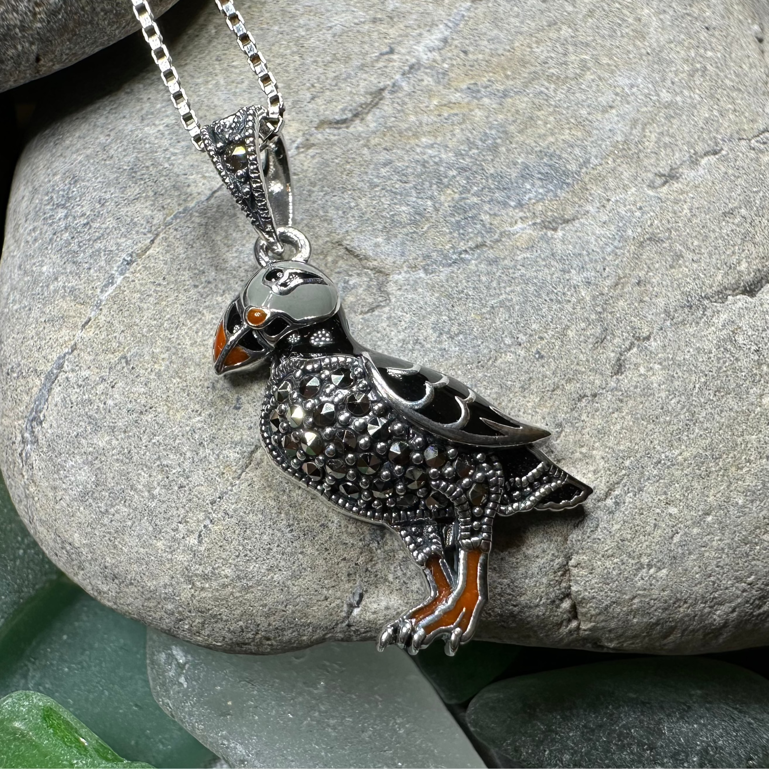 Coastal Puffin Marcasite Necklace