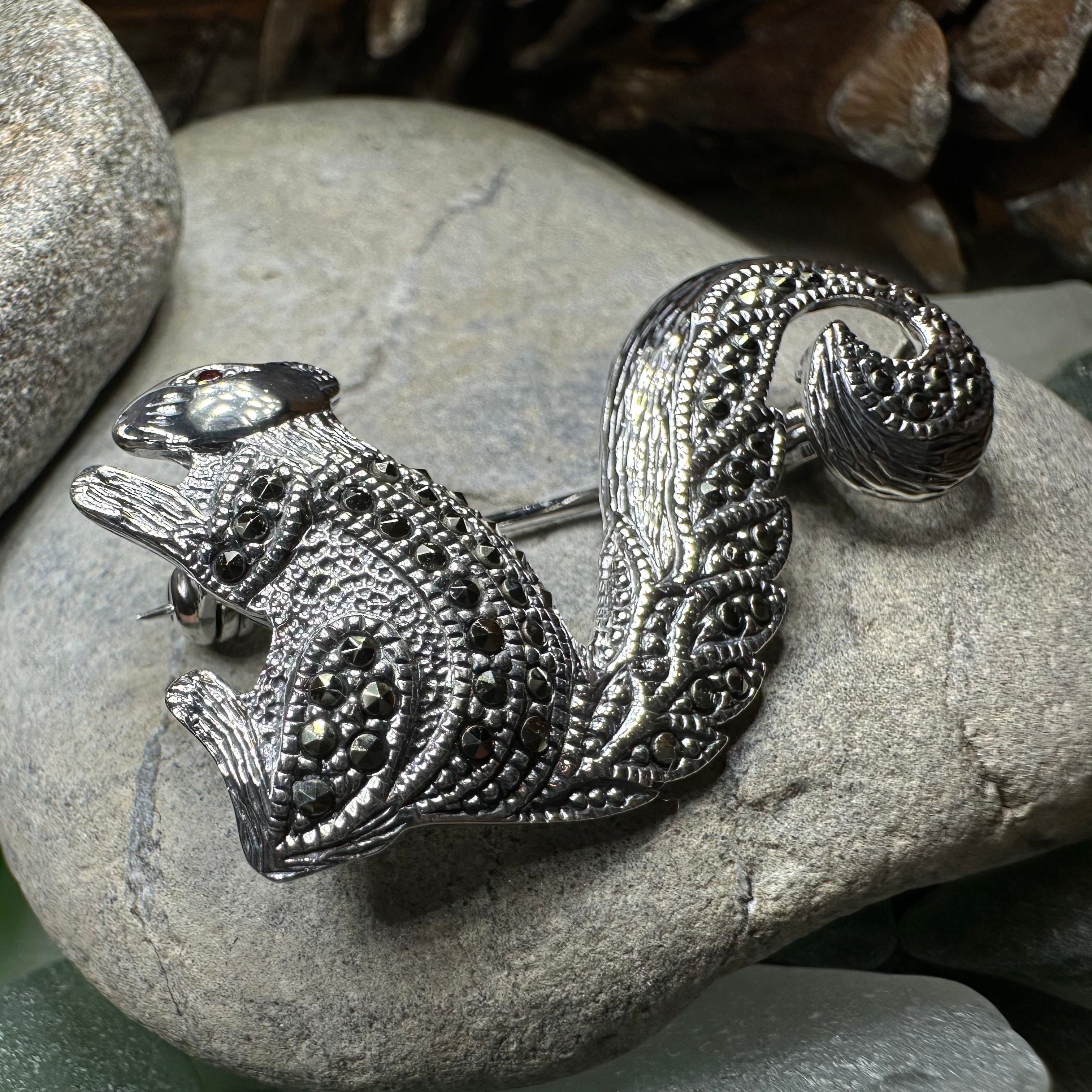 Sparkling Marcasite Squirrel Brooch