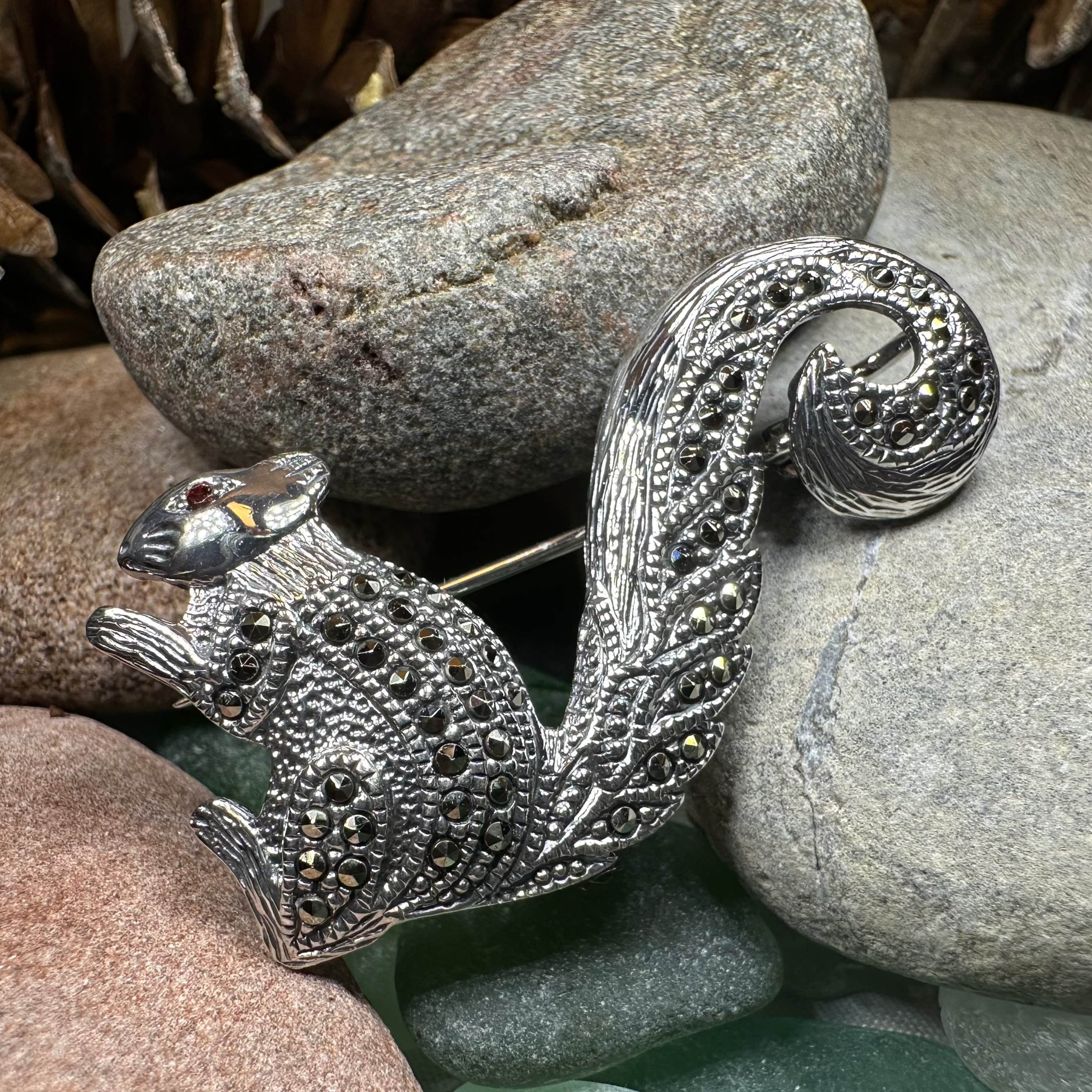 Sparkling Marcasite Squirrel Brooch