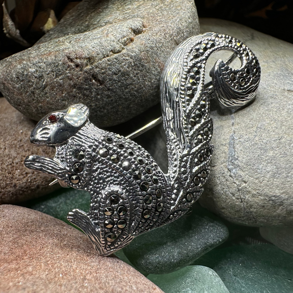 Sparkling Marcasite Squirrel Brooch
