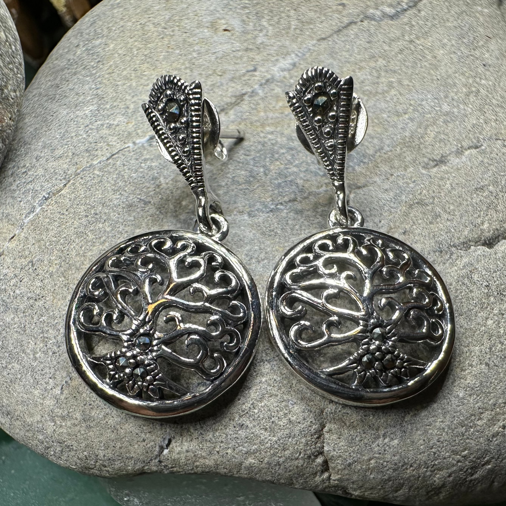 Marcasite Celtic Tree of Life Earrings in Sterling Silver