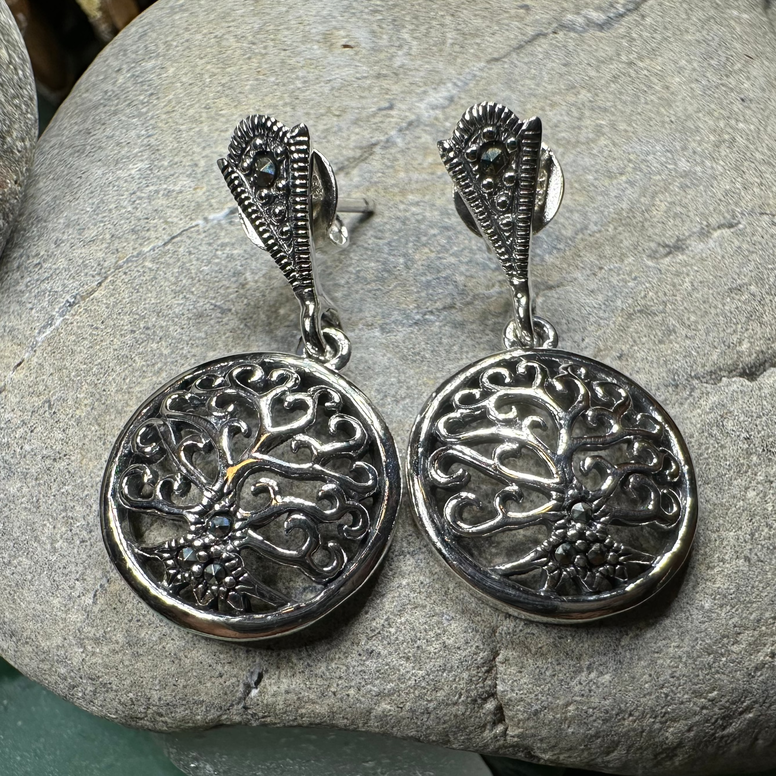 Marcasite Celtic Tree of Life Earrings in Sterling Silver