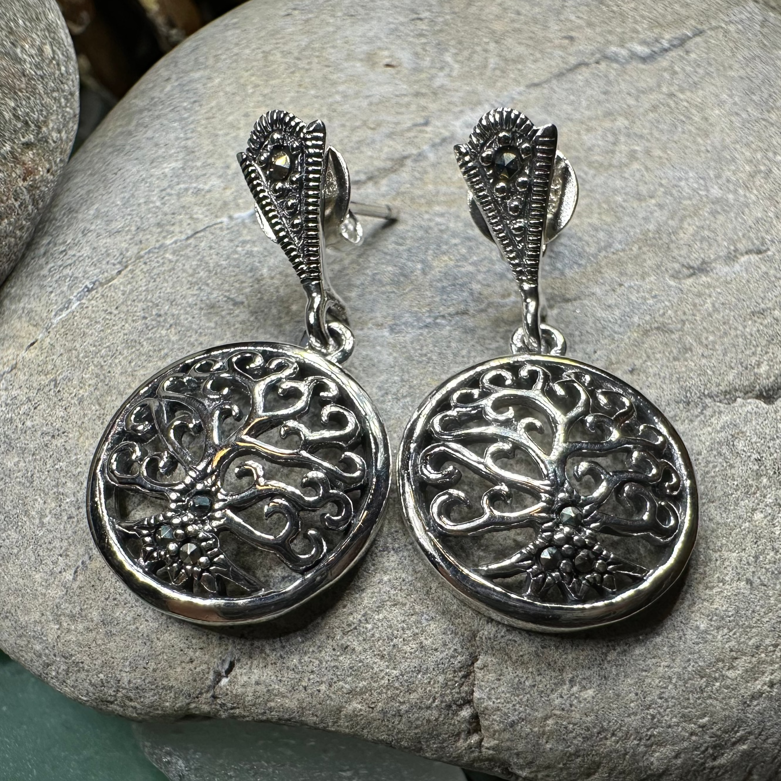 Marcasite Celtic Tree of Life Earrings in Sterling Silver