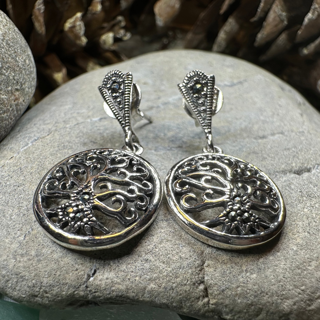 Marcasite Celtic Tree of Life Earrings in Sterling Silver