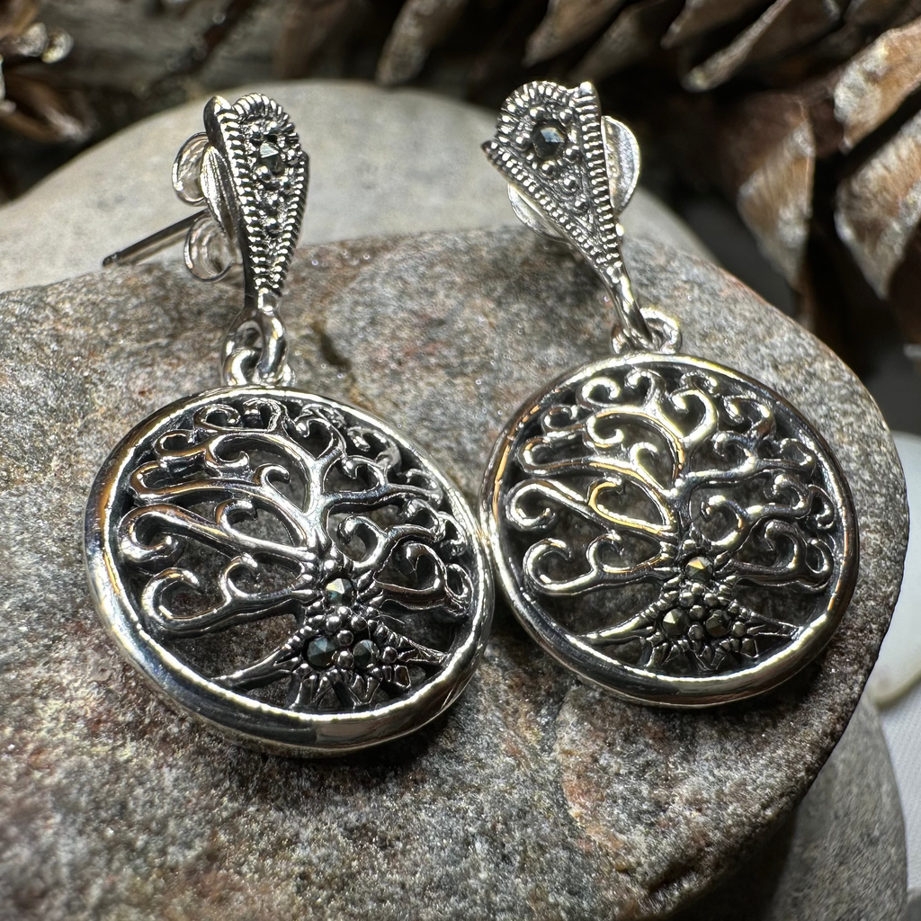 Marcasite Celtic Tree of Life Earrings in Sterling Silver