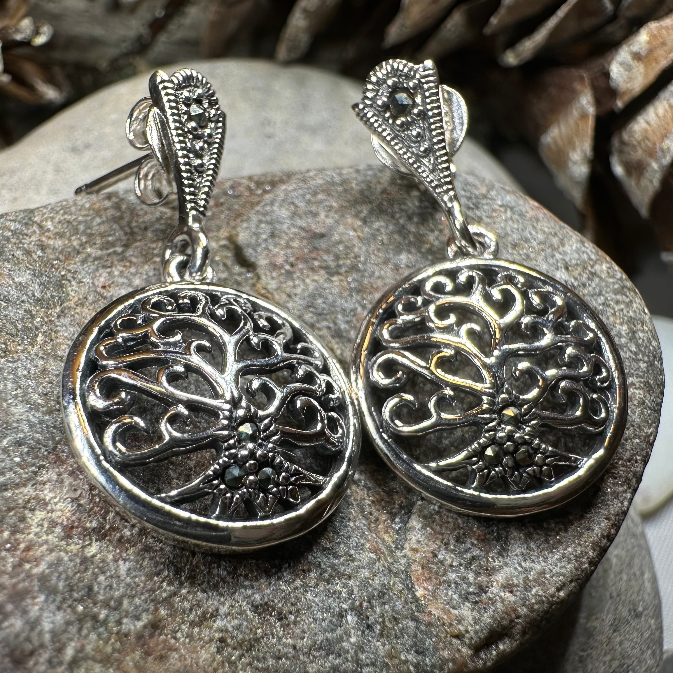 Marcasite Celtic Tree of Life Earrings in Sterling Silver