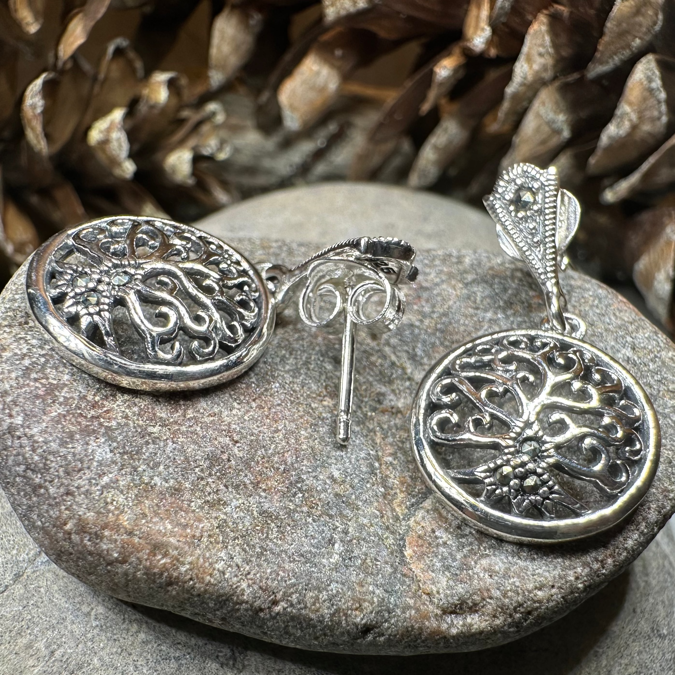 Marcasite Celtic Tree of Life Earrings in Sterling Silver