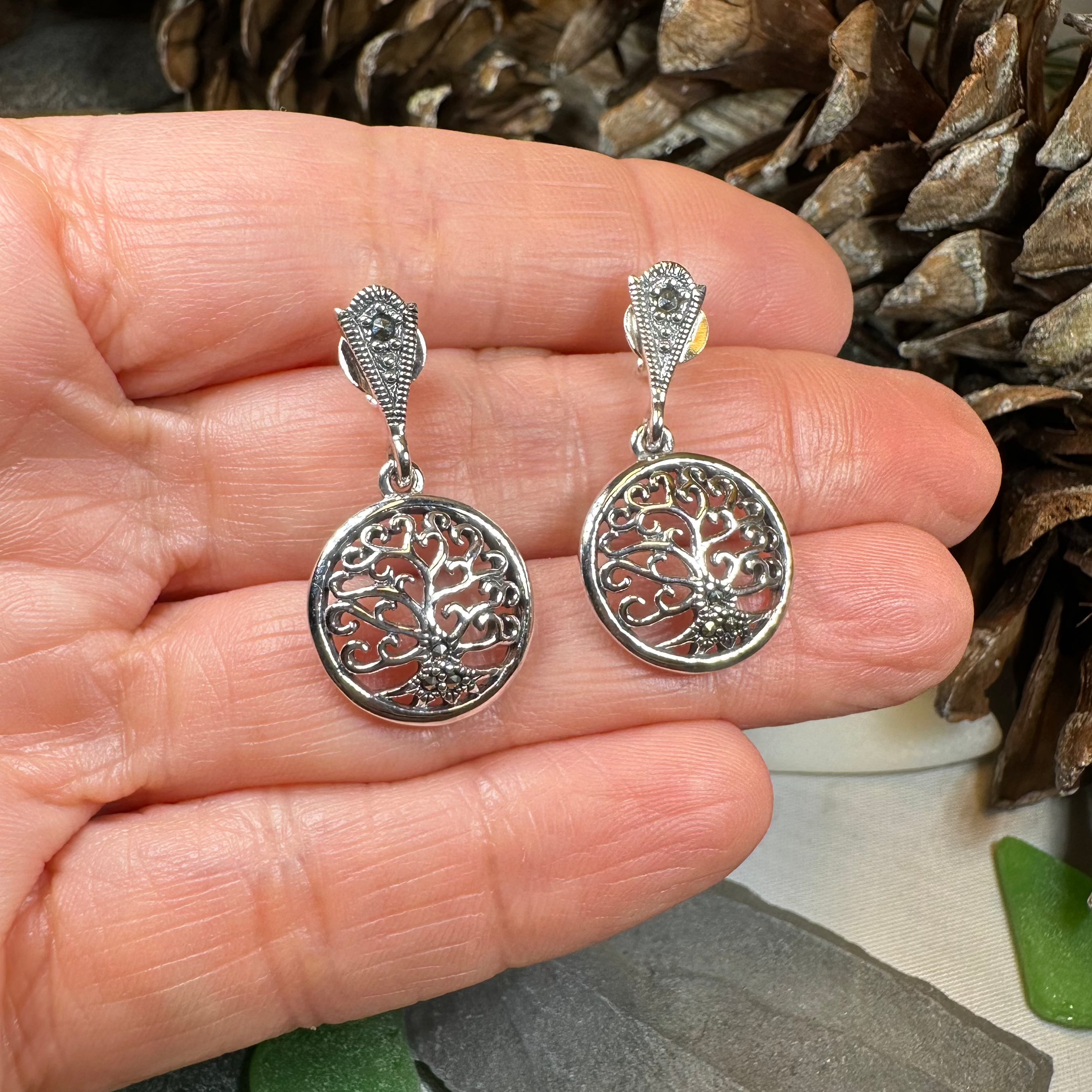 Marcasite Celtic Tree of Life Earrings in Sterling Silver