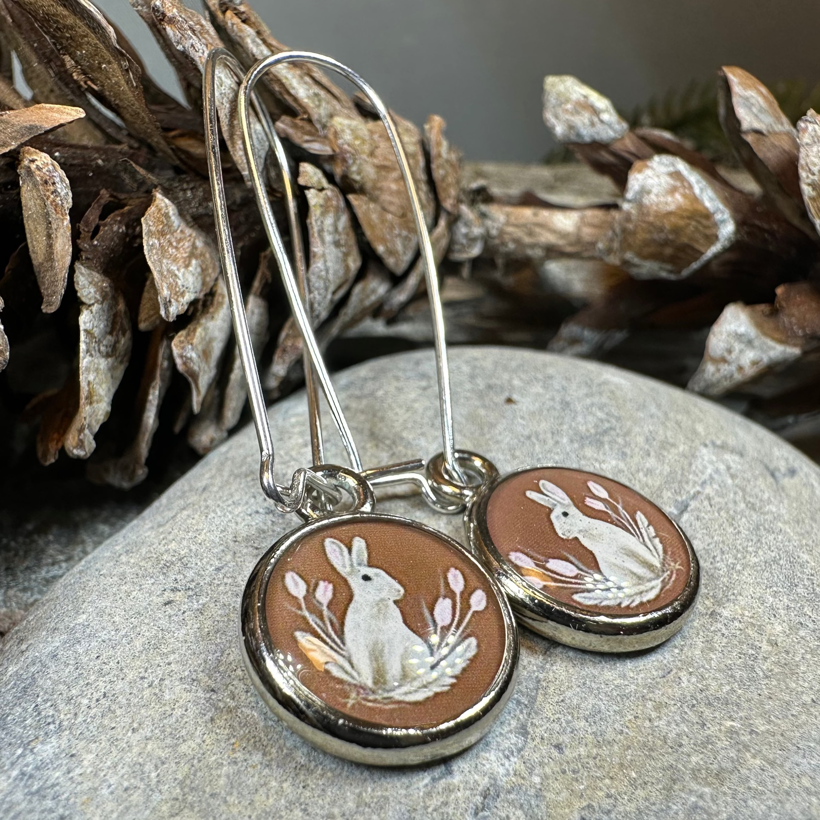 Spring Blossom Rabbit Art Earrings