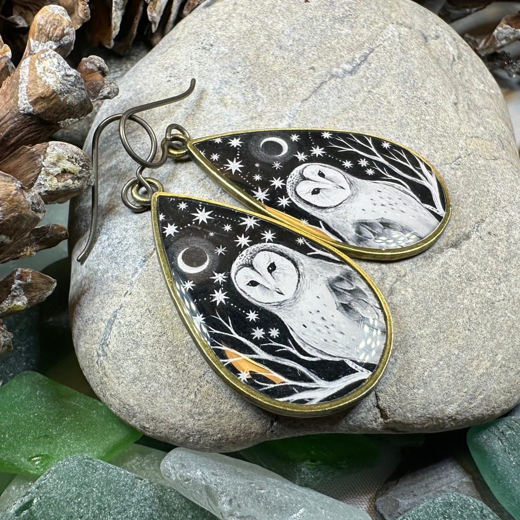 Night Sky Barn Owl Earrings
