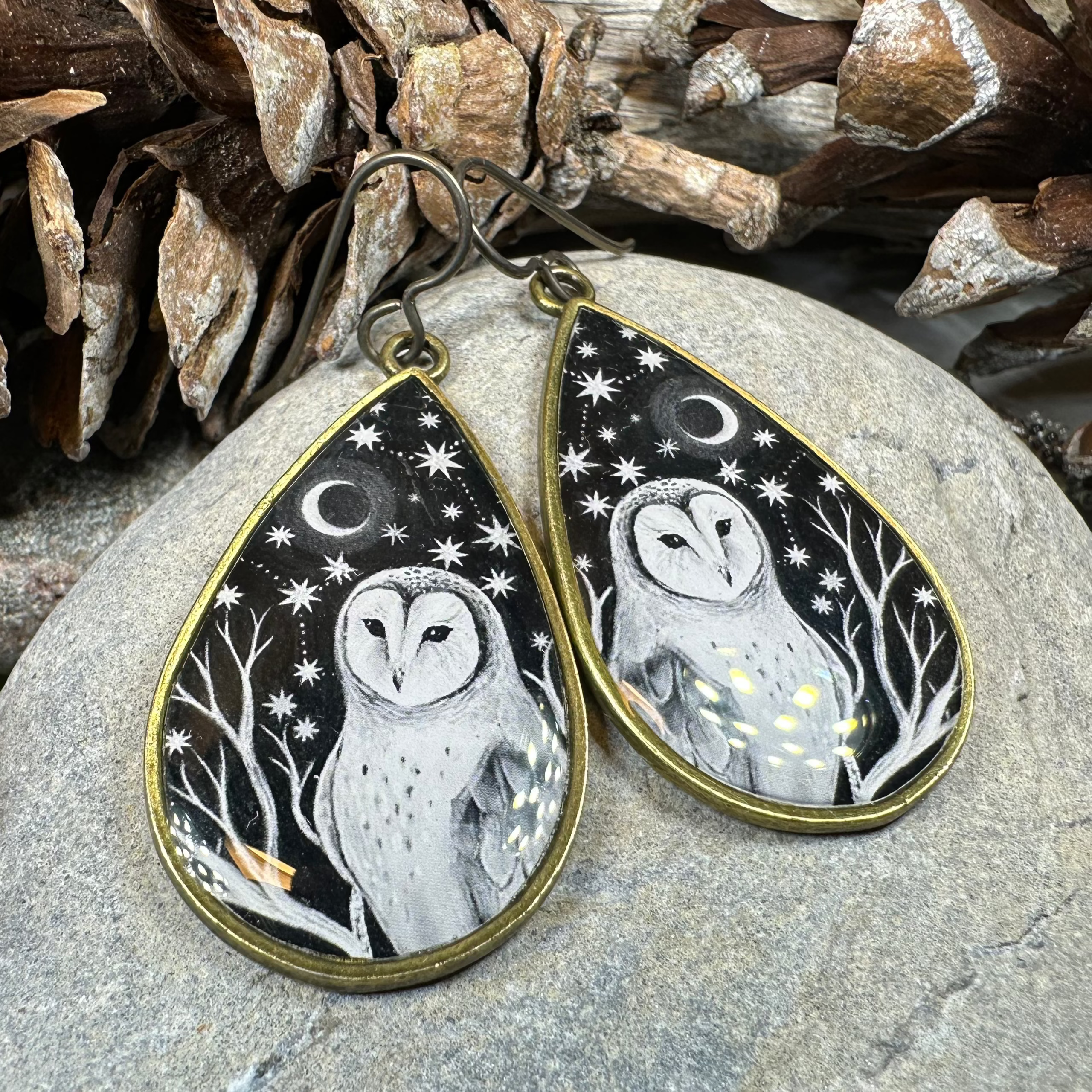 Night Sky Barn Owl Earrings