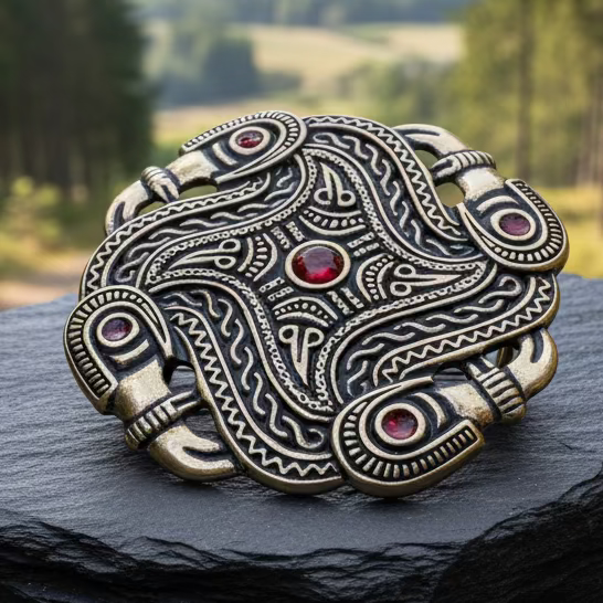Merovingian Red Bird Brooch - Bronze Historical Reproduction Pin