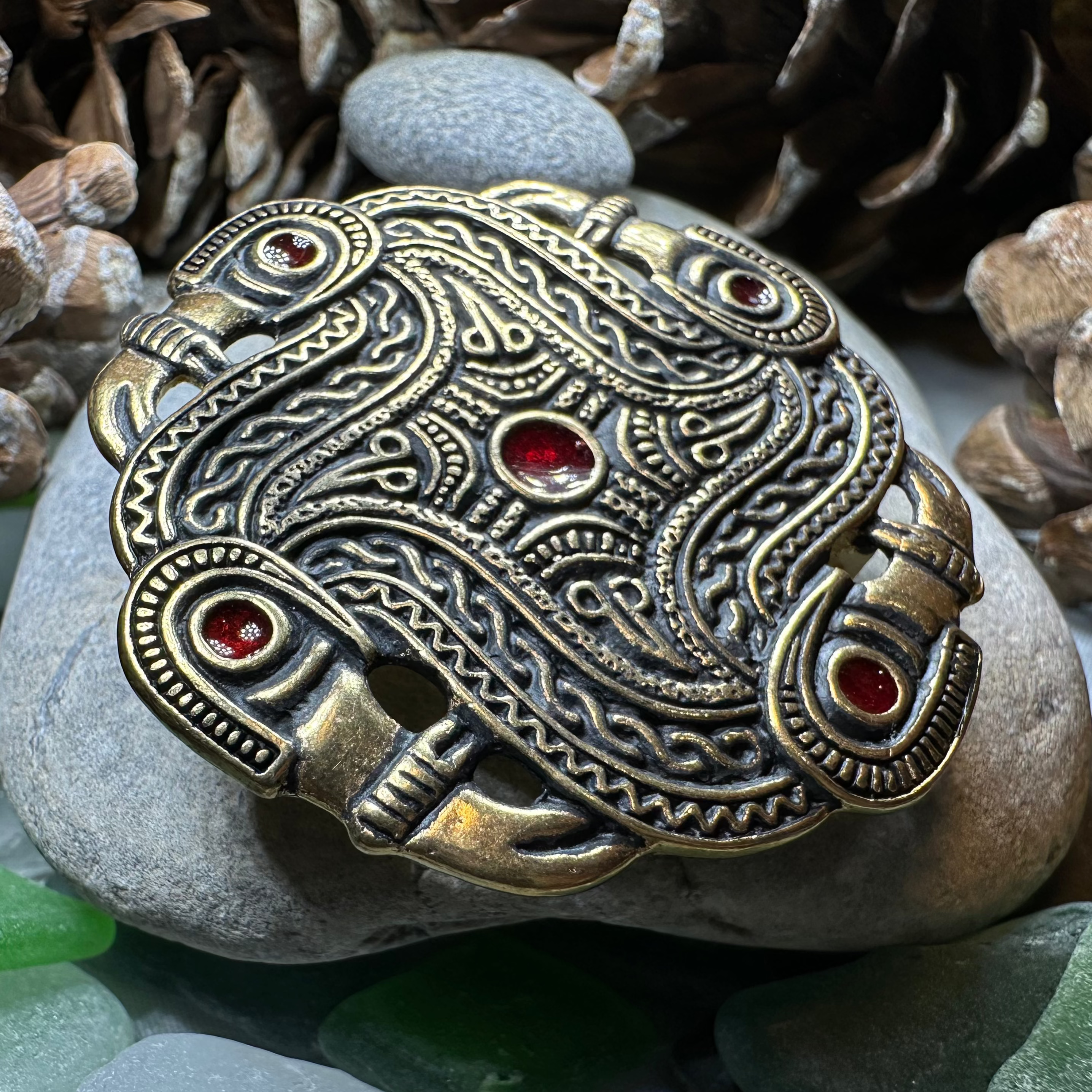Merovingian Red Bird Brooch - Bronze Historical Reproduction Pin