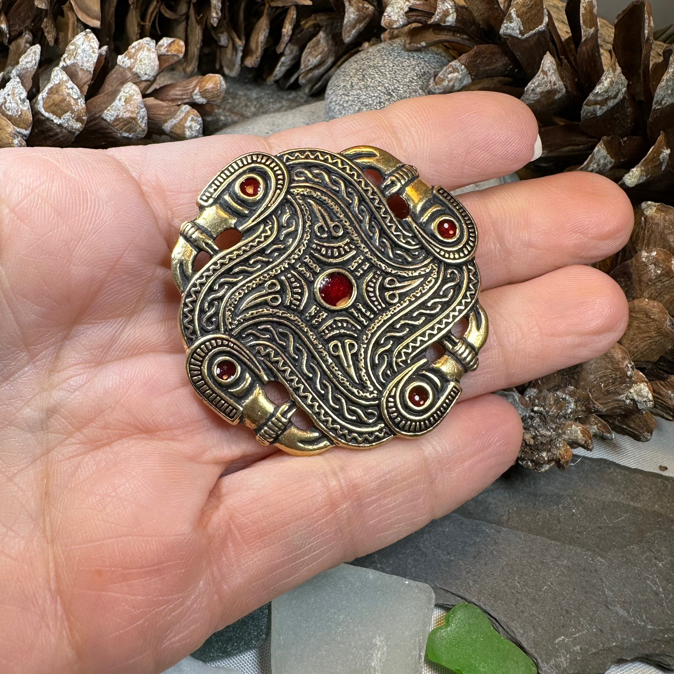 Merovingian Red Bird Brooch - Bronze Historical Reproduction Pin