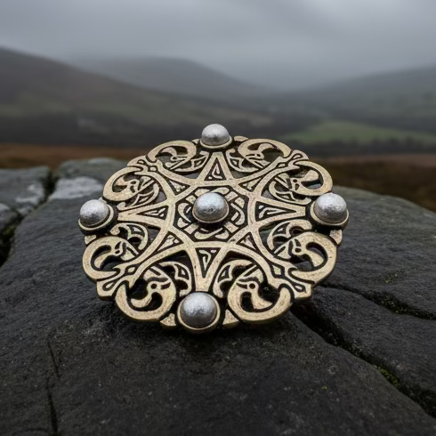 Large Trewhiddle Celtic Medieval Brooch - Bronze Historical Reproduction Pin