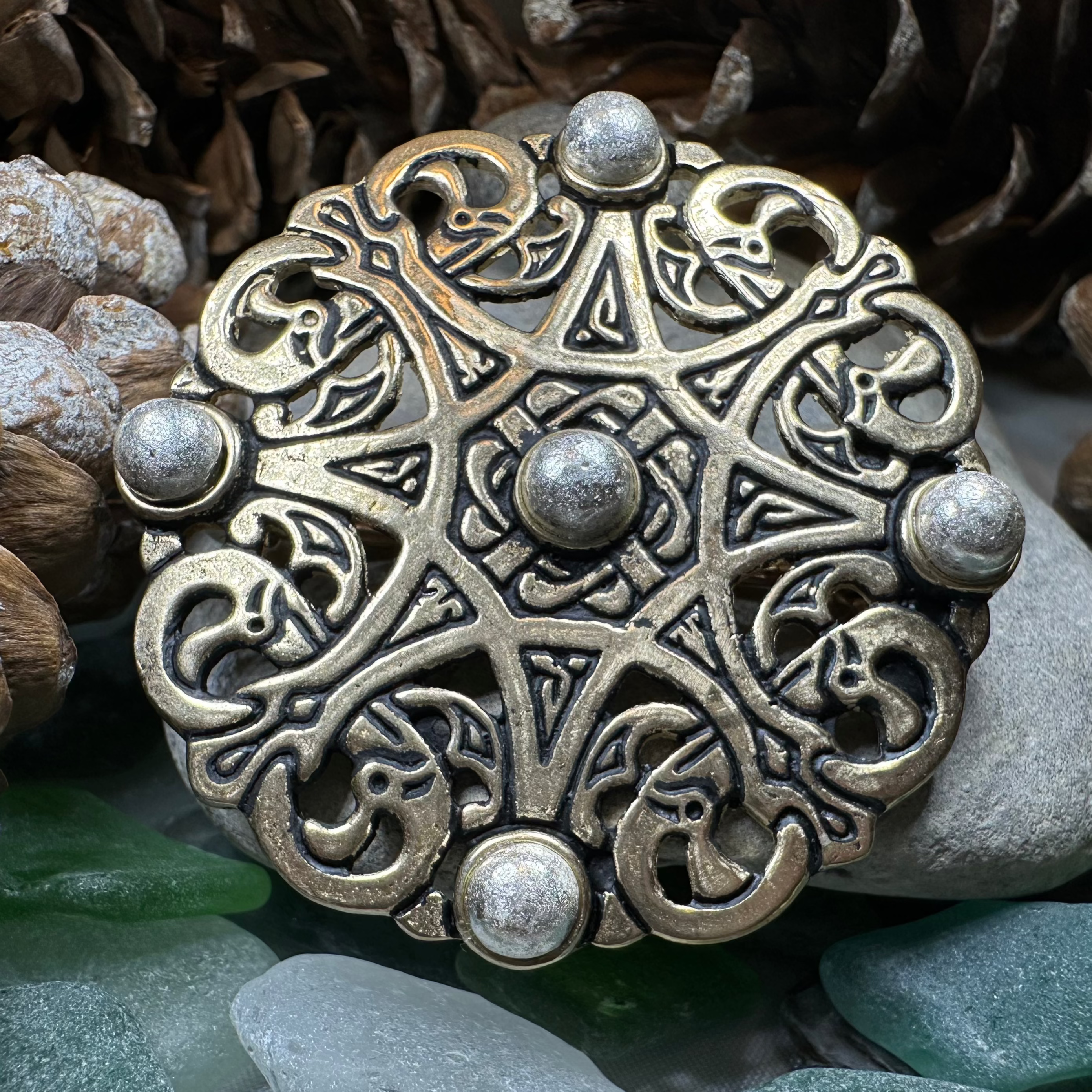 Large Trewhiddle Celtic Medieval Brooch - Bronze Historical Reproduction Pin