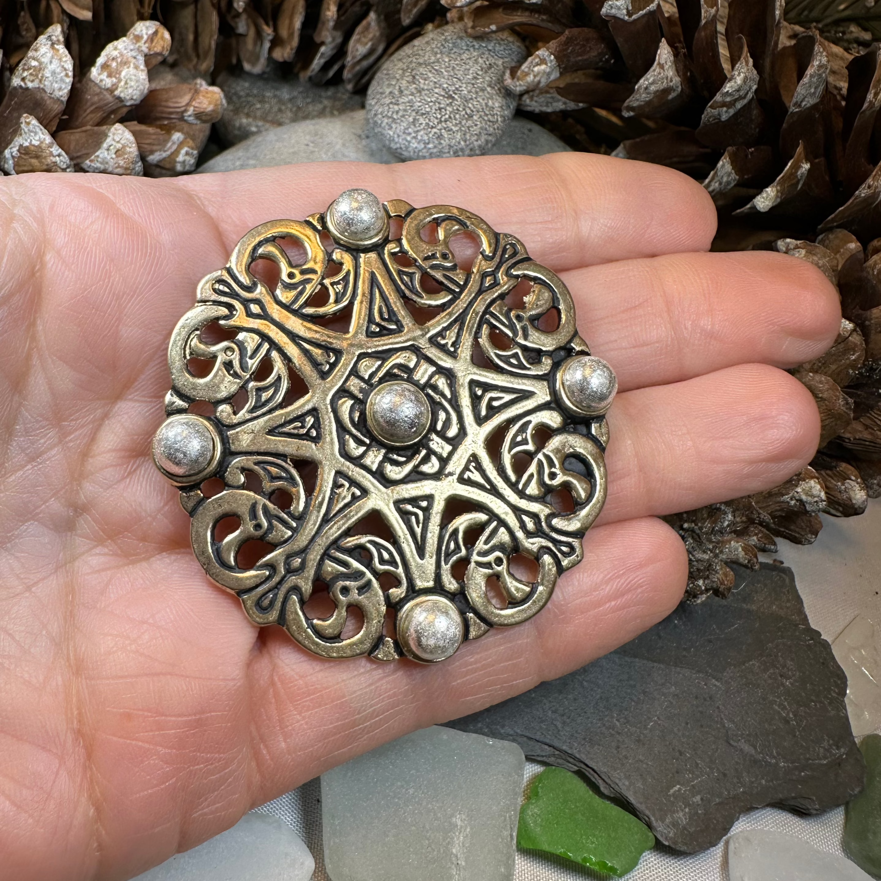 Large Trewhiddle Celtic Medieval Brooch - Bronze Historical Reproduction Pin