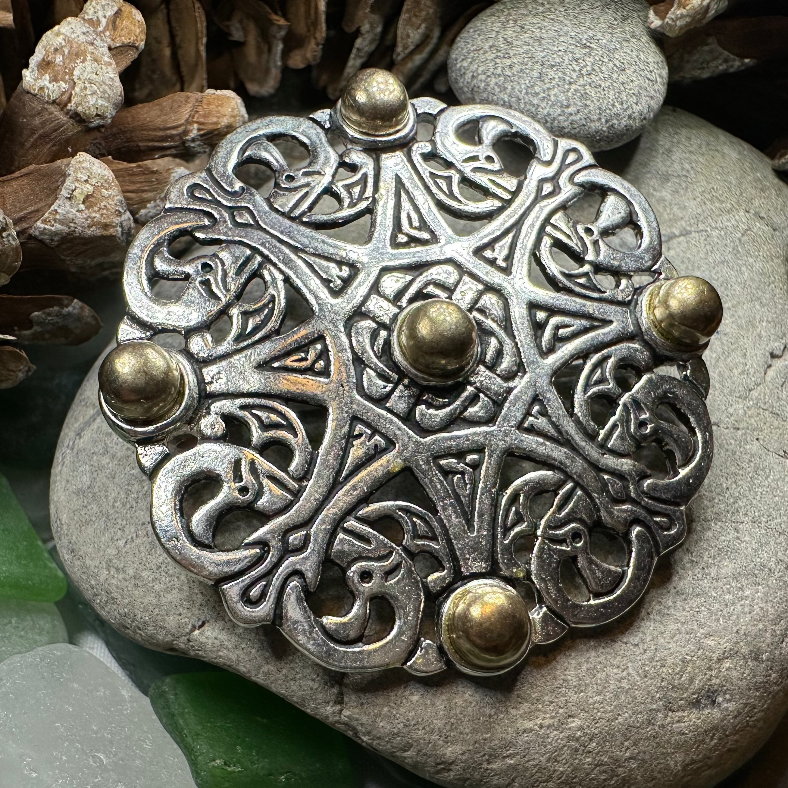 Large Trewhiddle Celtic Medieval Brooch - Bronze Historical Reproduction Pin