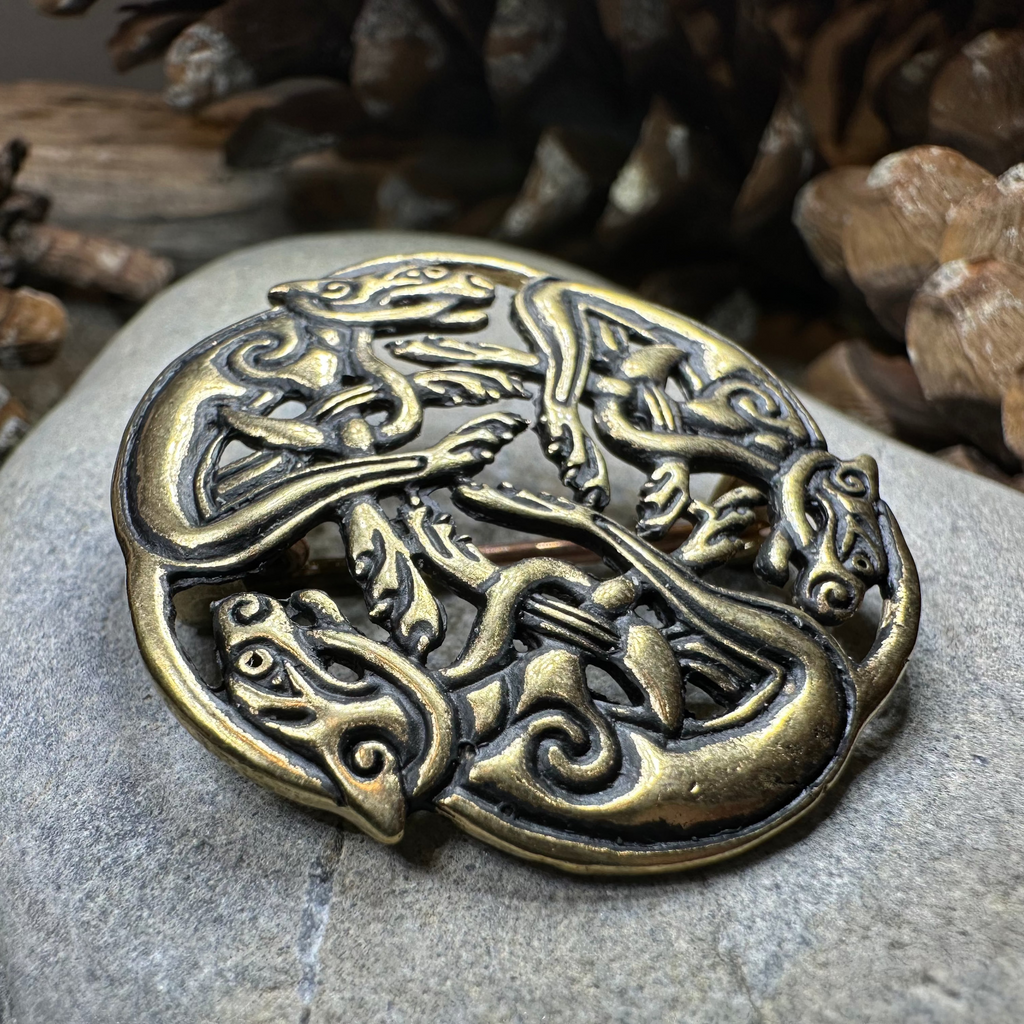 Hunting Hounds Celtic Brooch