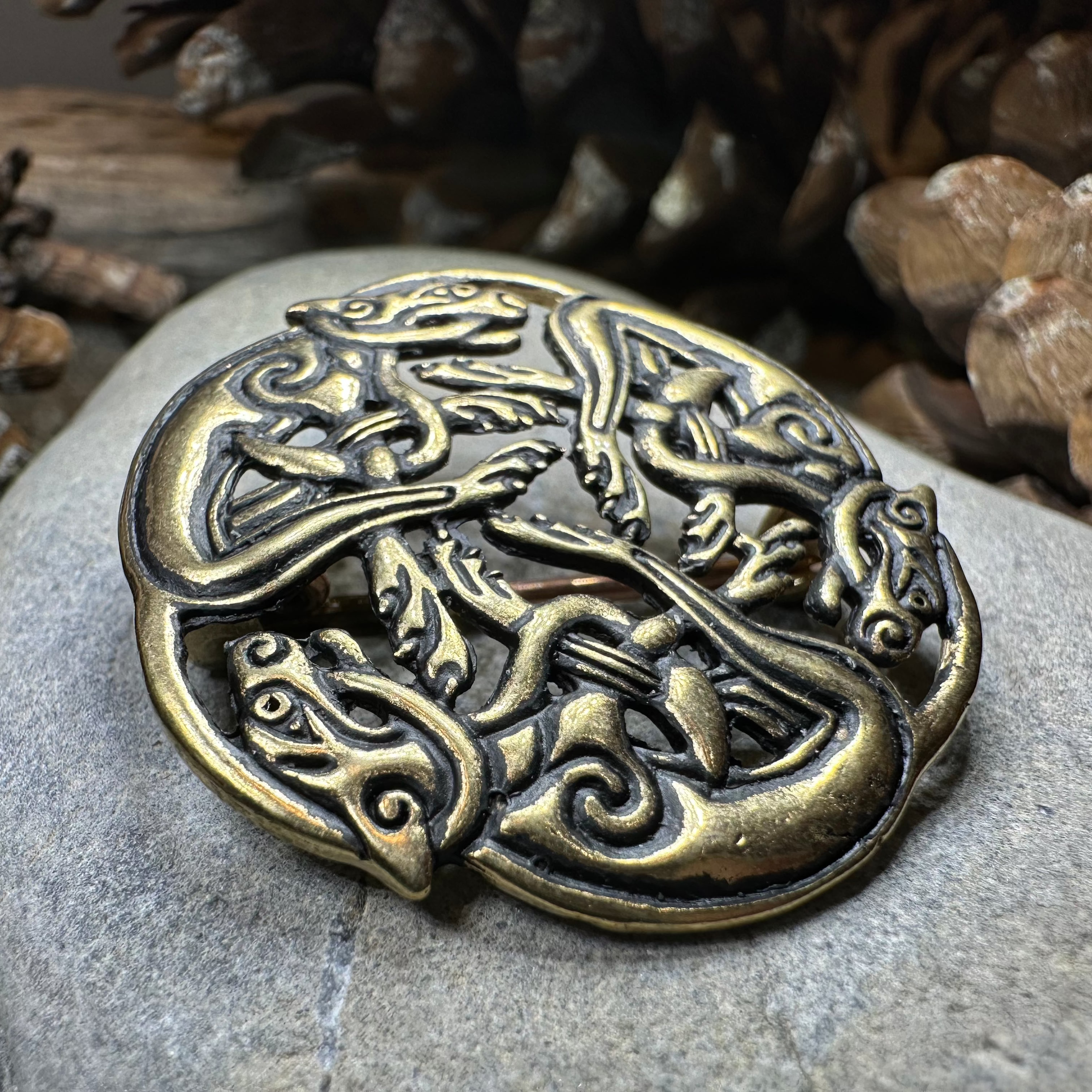 Hunting Hounds Celtic Brooch