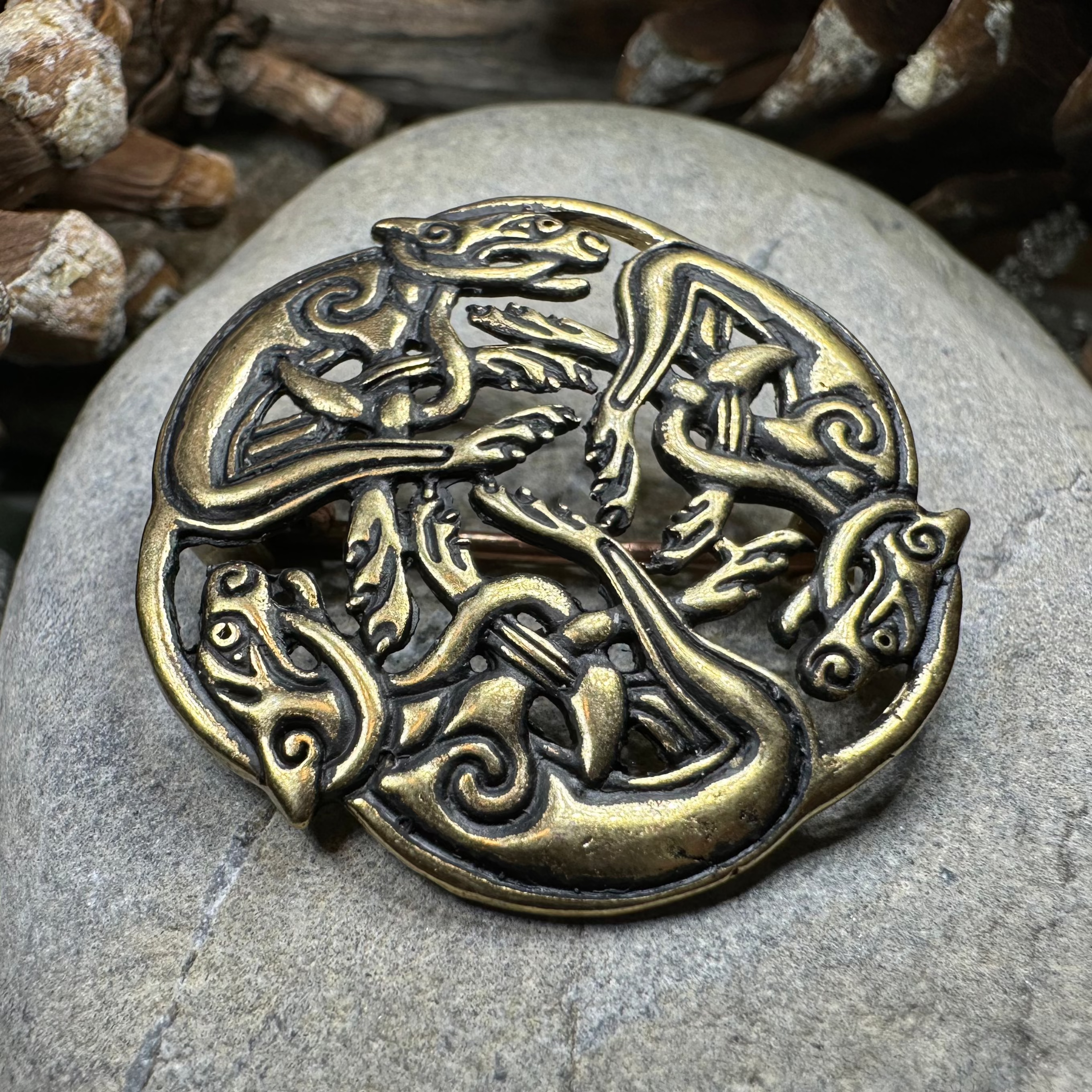 Hunting Hounds Celtic Brooch