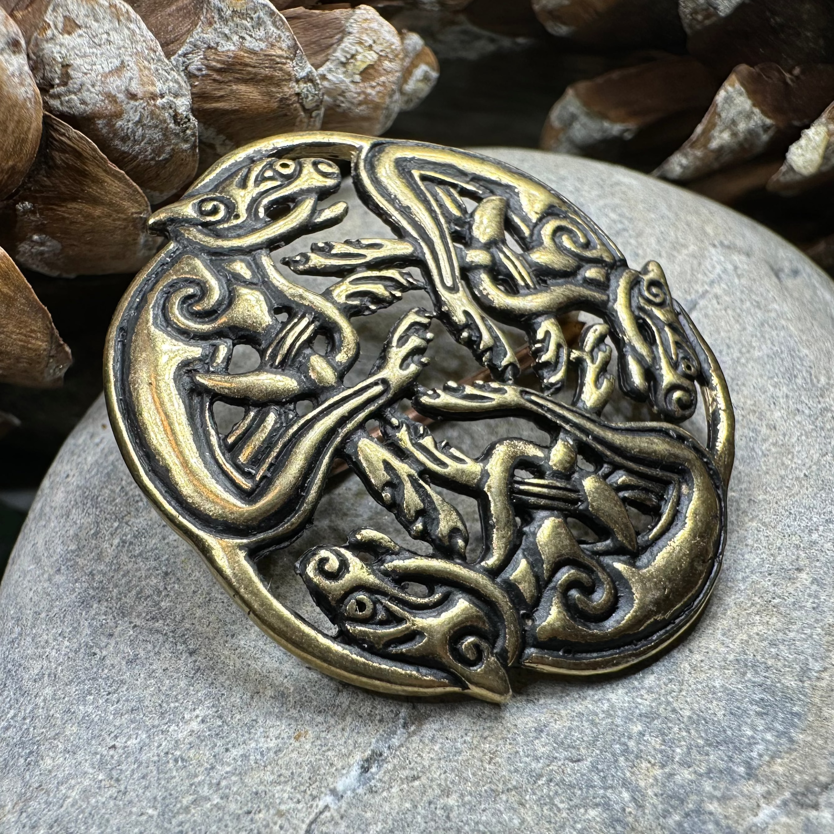 Hunting Hounds Celtic Brooch