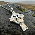 Tri-Color Irish Claddagh Cross Necklace