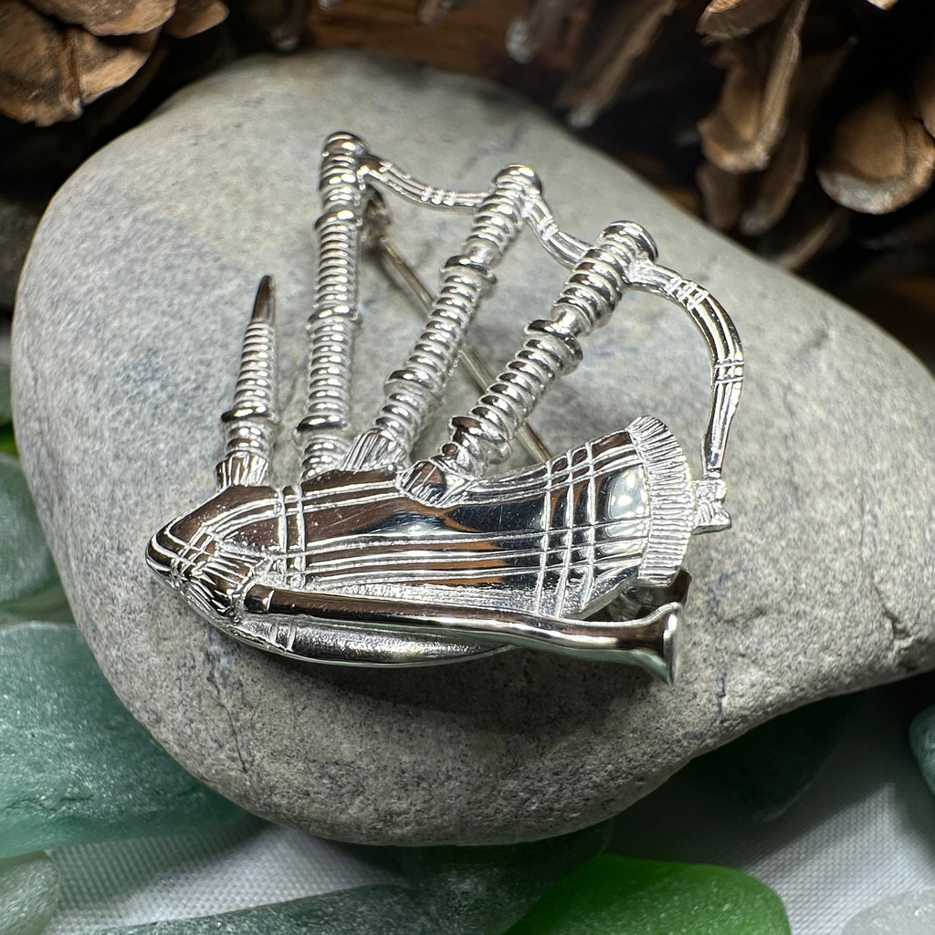 Scottish Bagpipes Sterling Silver Pin - Handmade in Scotland