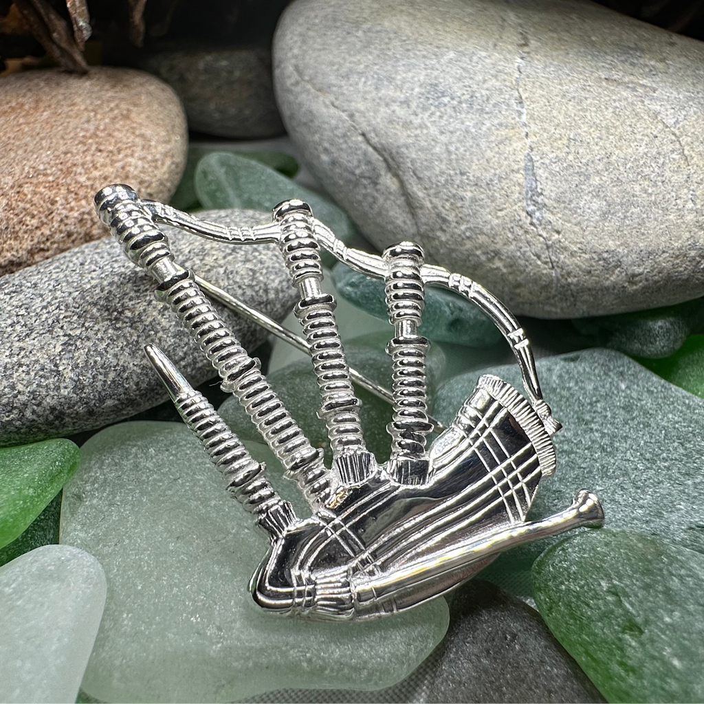 Scottish Bagpipes Sterling Silver Pin - Handmade in Scotland