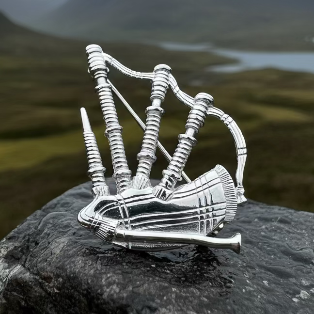 Scottish Bagpipes Sterling Silver Pin - Handmade in Scotland