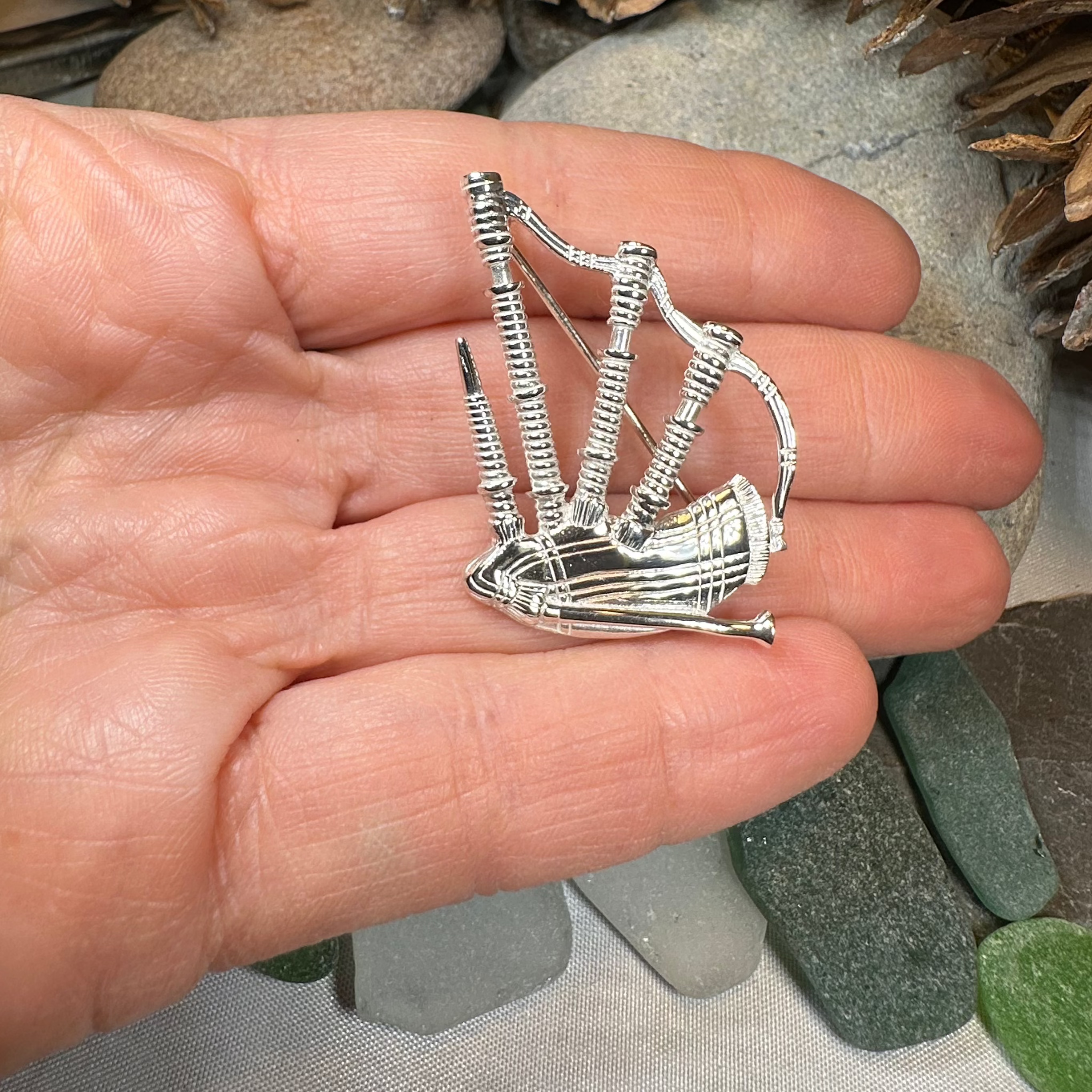 Scottish Bagpipes Sterling Silver Pin - Handmade in Scotland
