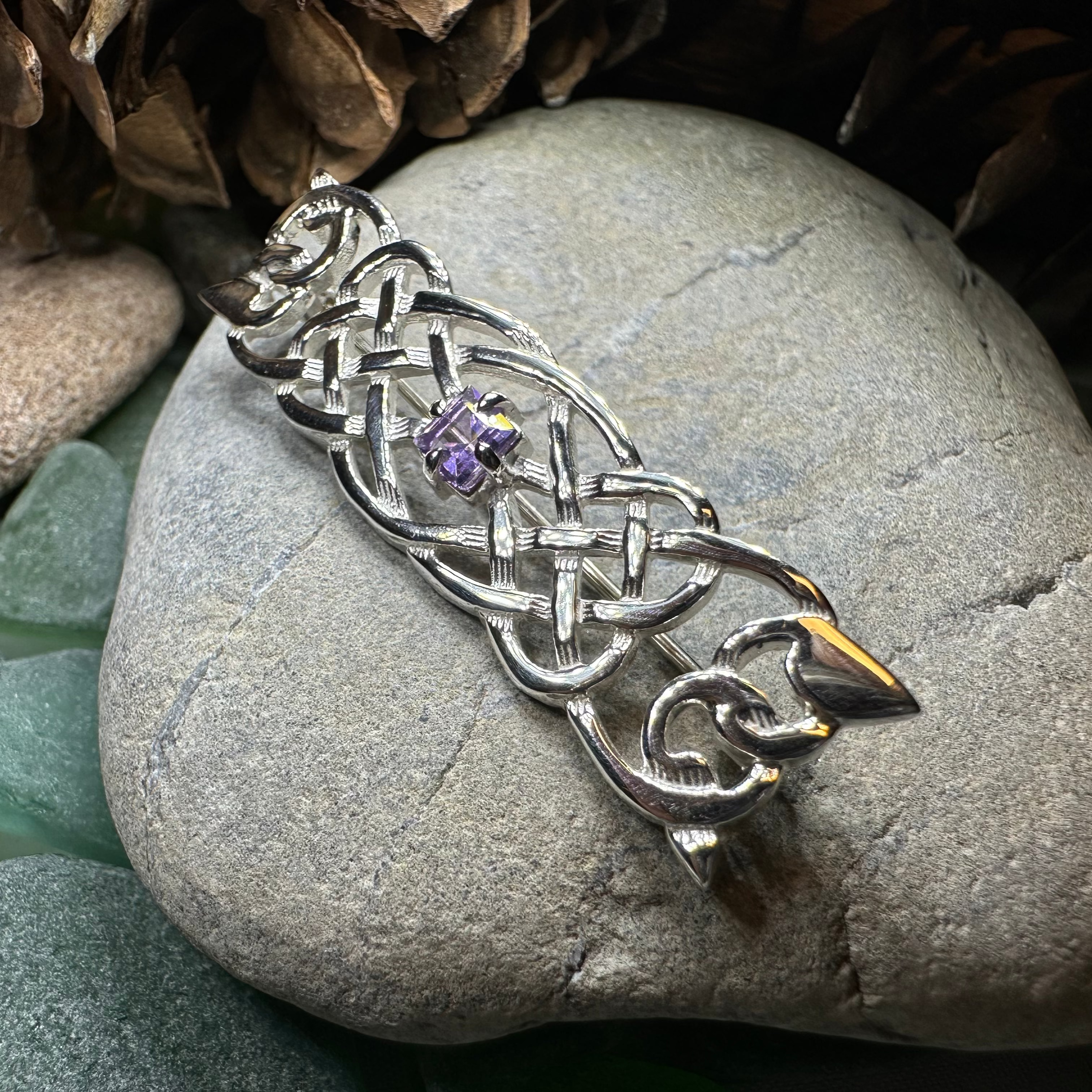 Aranel Amethyst Celtic Knot Brooch - Handmade in Scotland