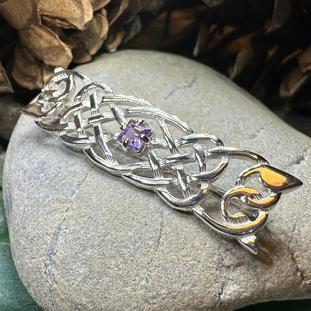 Aranel Amethyst Celtic Knot Brooch - Handmade in Scotland