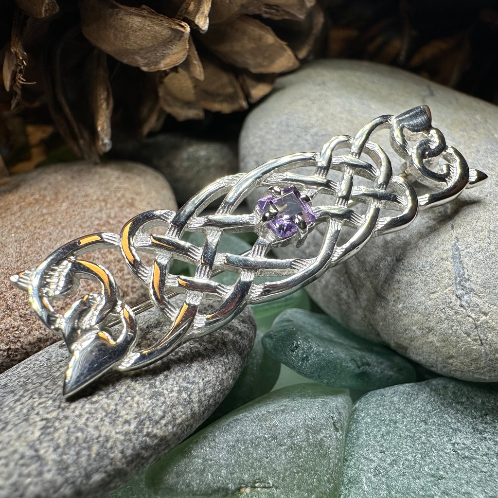 Aranel Amethyst Celtic Knot Brooch - Handmade in Scotland