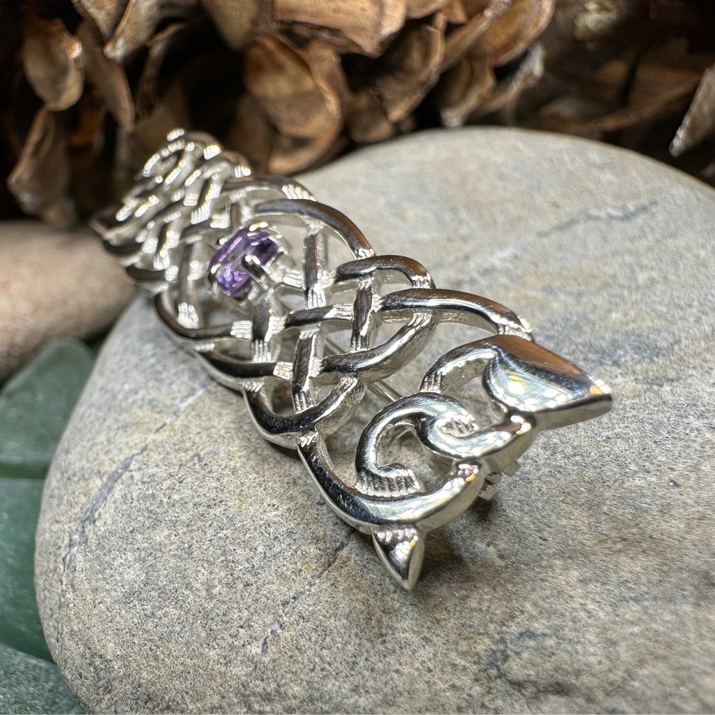 Aranel Amethyst Celtic Knot Brooch - Handmade in Scotland