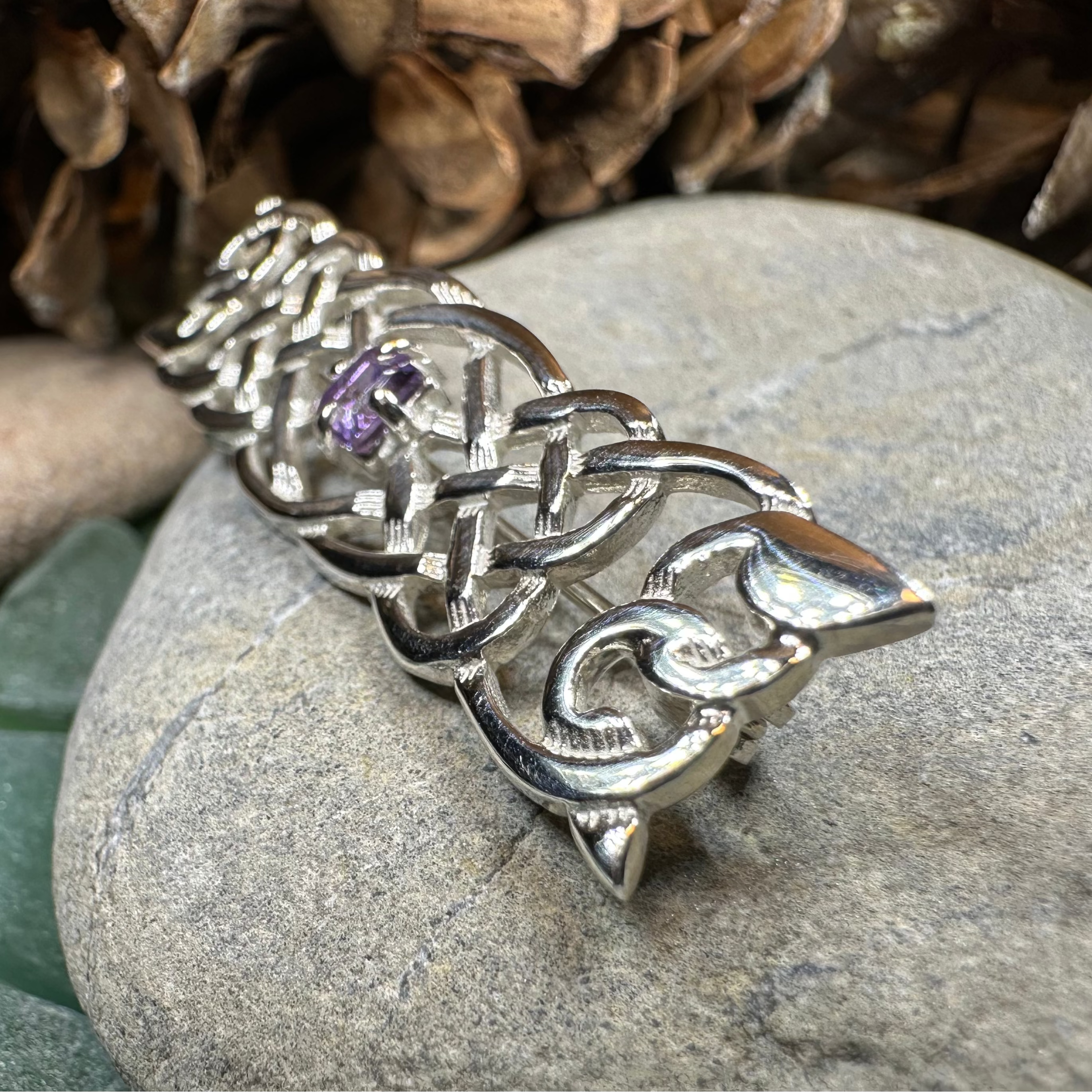 Aranel Amethyst Celtic Knot Brooch - Handmade in Scotland