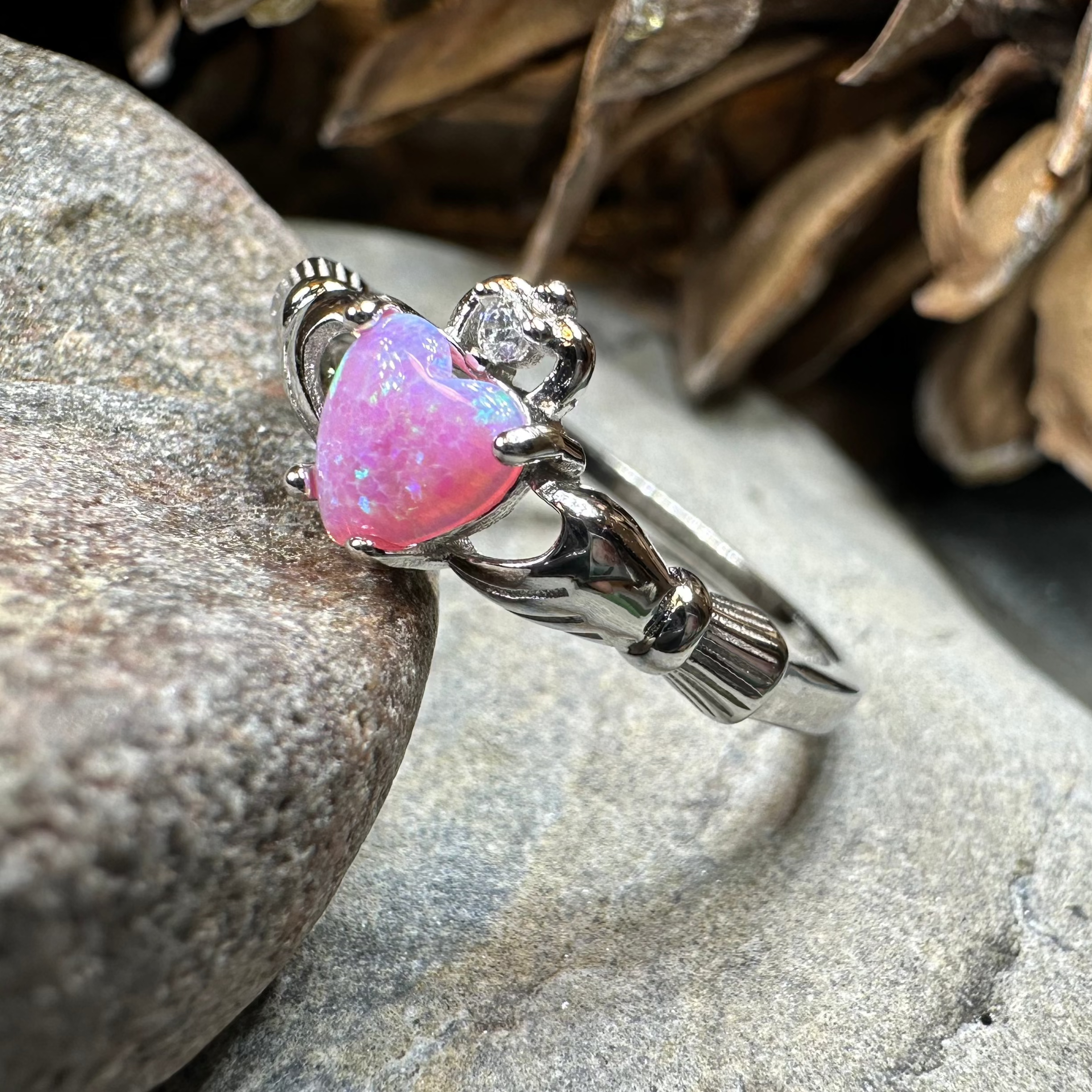 Glencora Pink Opal Claddagh Ring