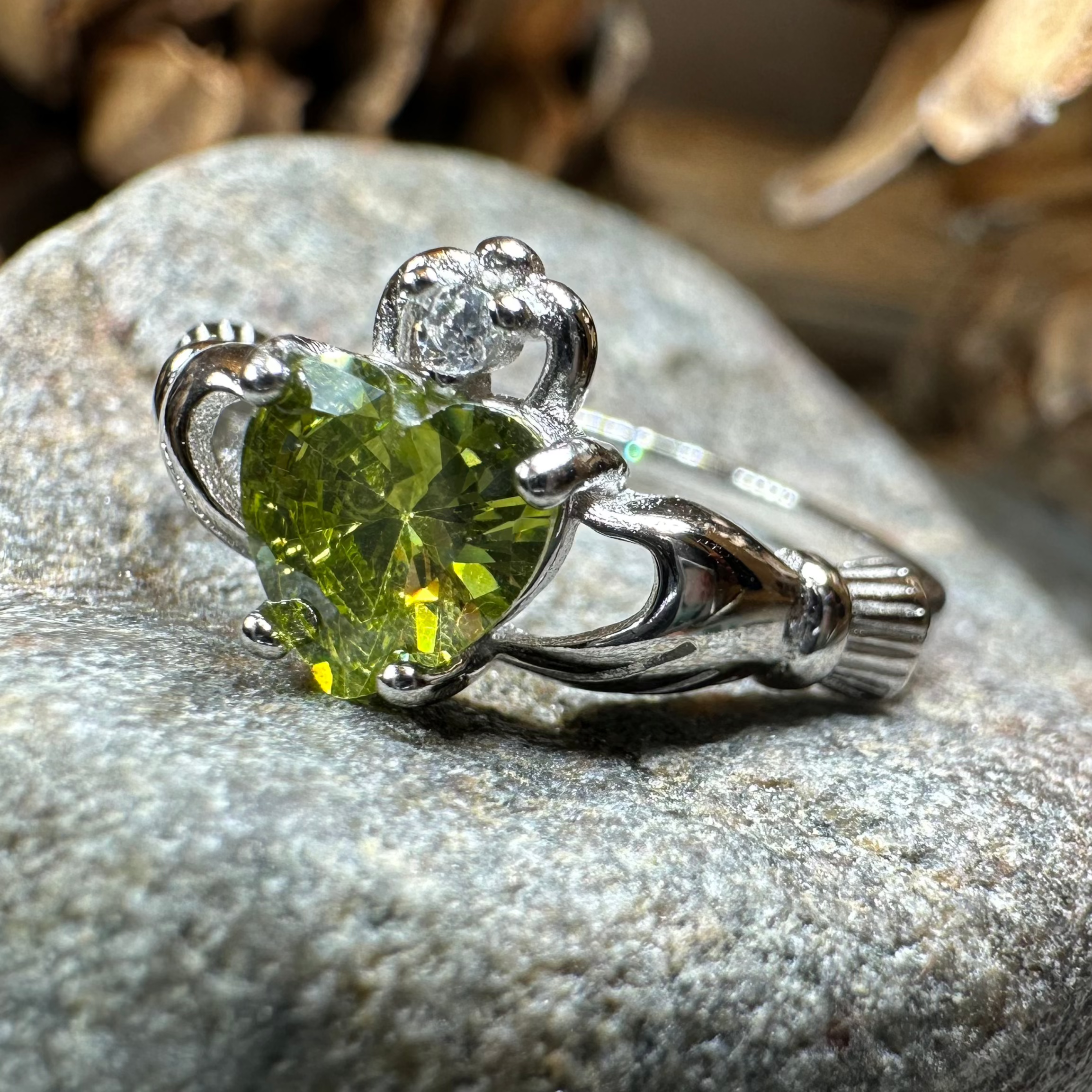 Peridot Green Claddagh Ring