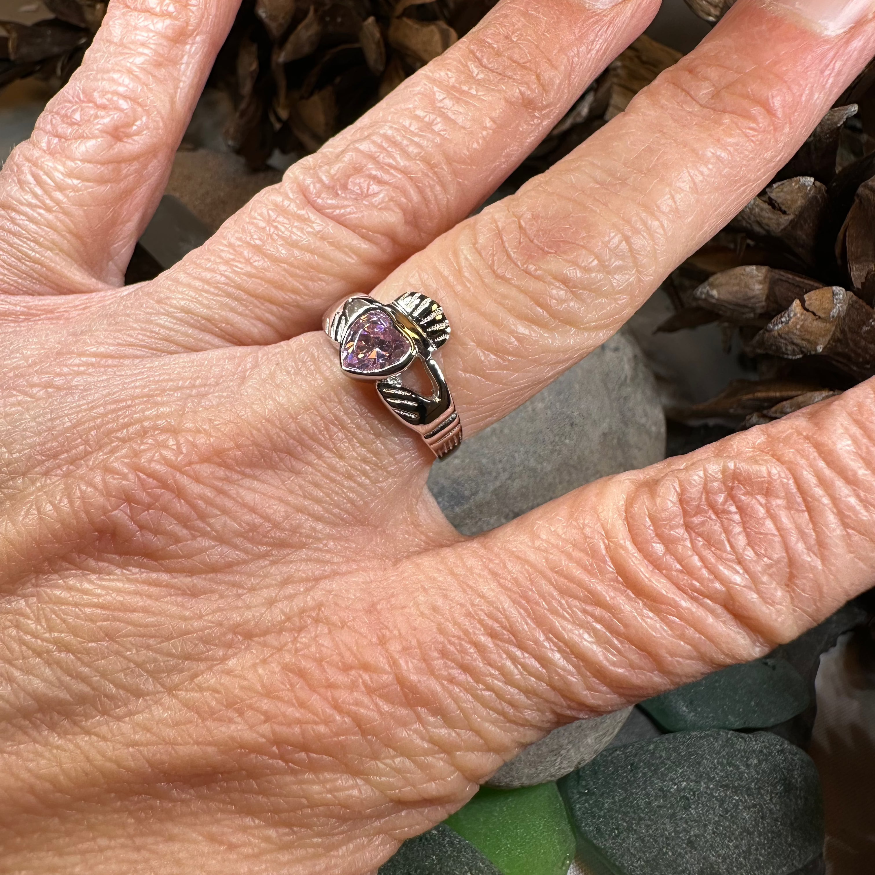 Pink Sapphire Claddagh Ring