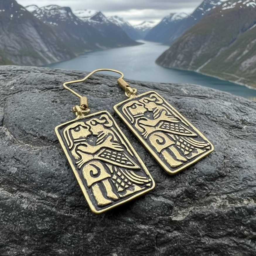 Kissing Couple Viking Bronze Earrings - Bronze Historical Reproduction Jewelry