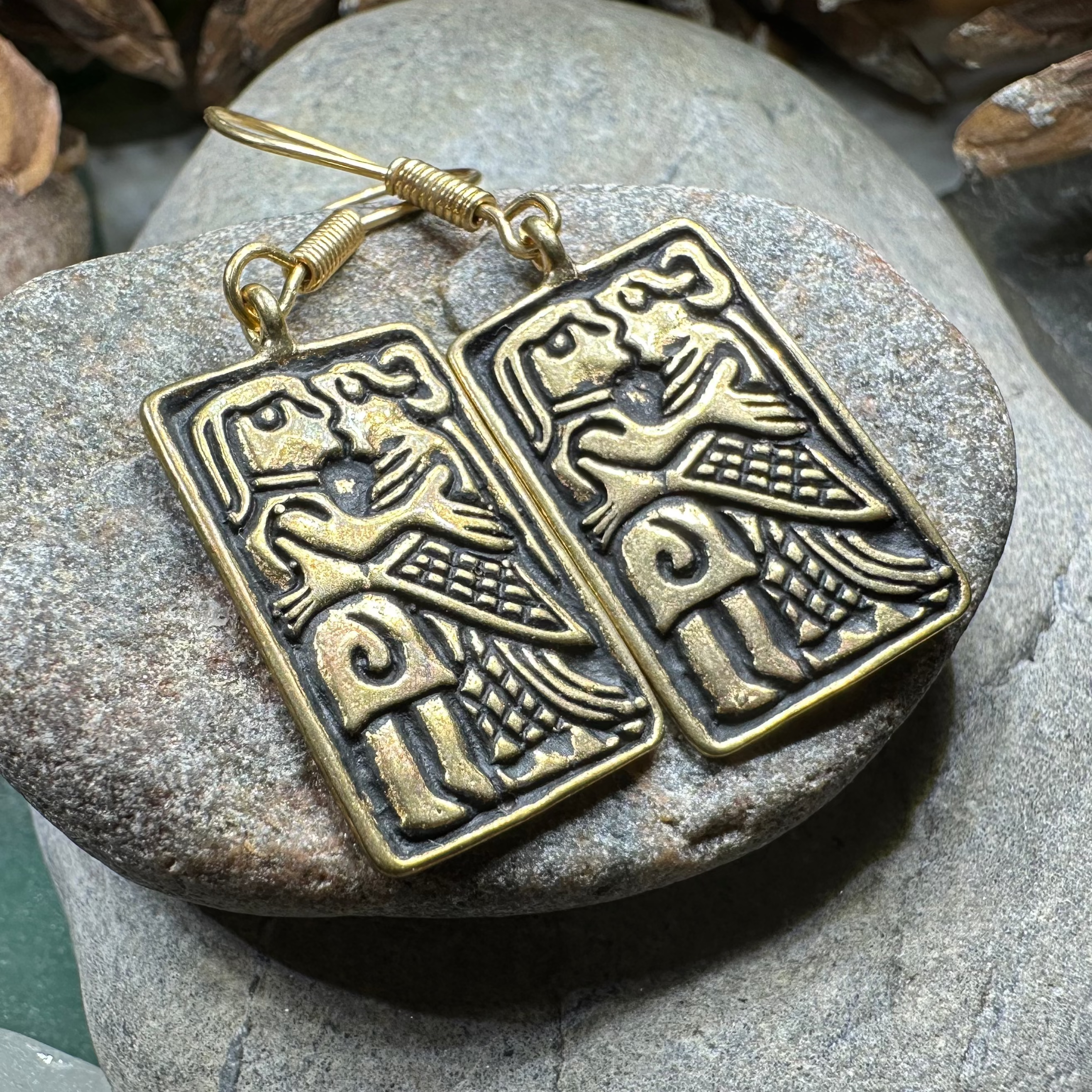 Kissing Couple Viking Bronze Earrings - Bronze Historical Reproduction Jewelry