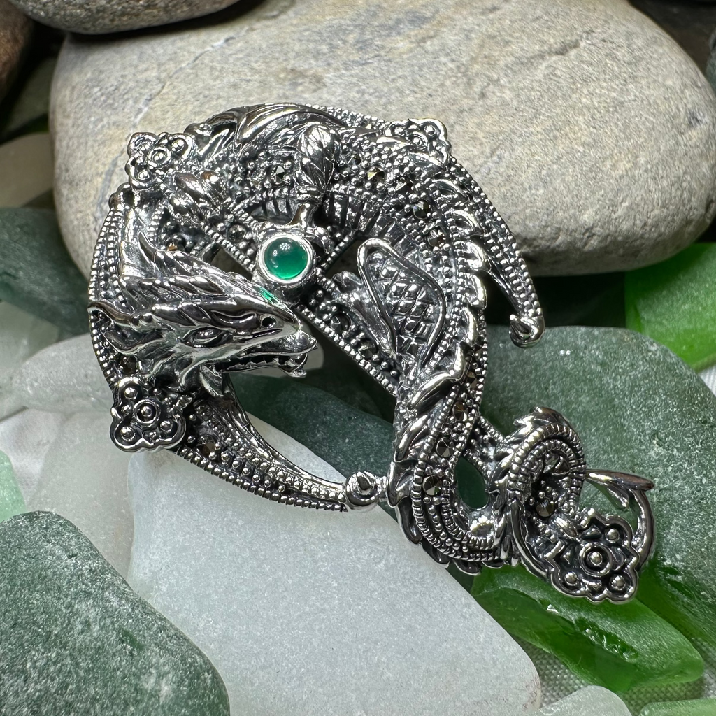 Zyrinx Marcasite Dragon Brooch in Sterling Silver